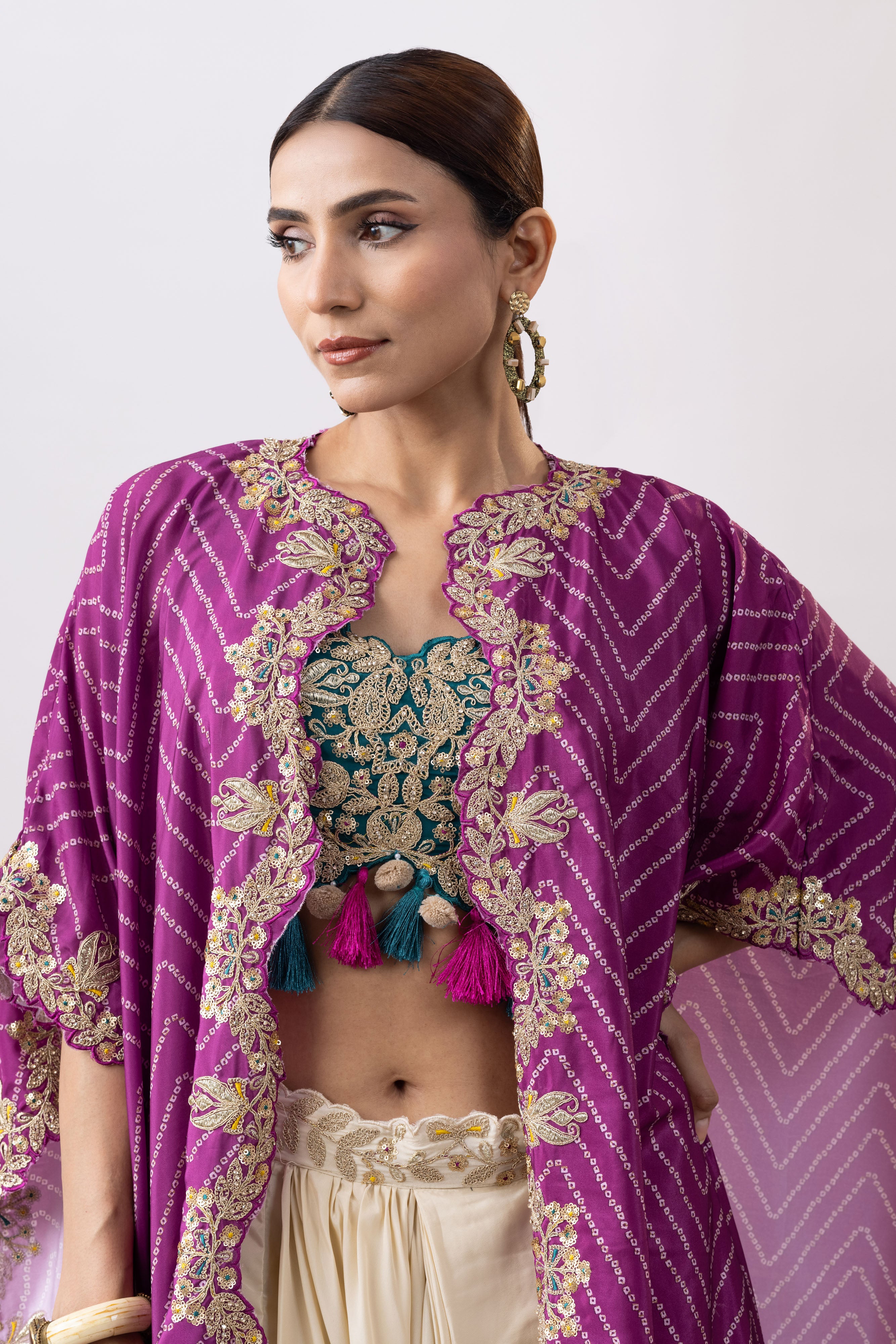 Blend of Ivory & Purple Cowl Skirt Set