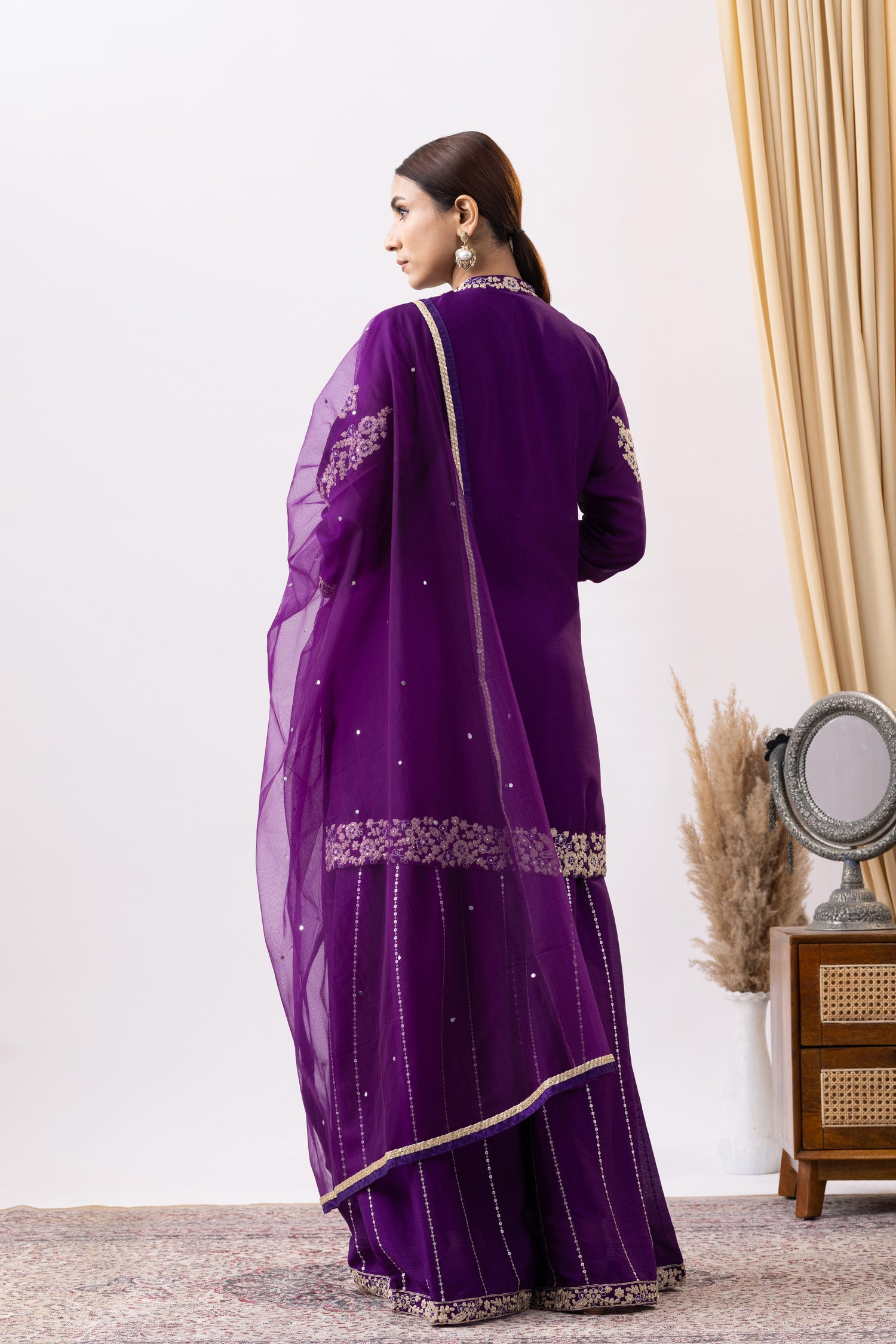 Purple Embroidered Sharara Set