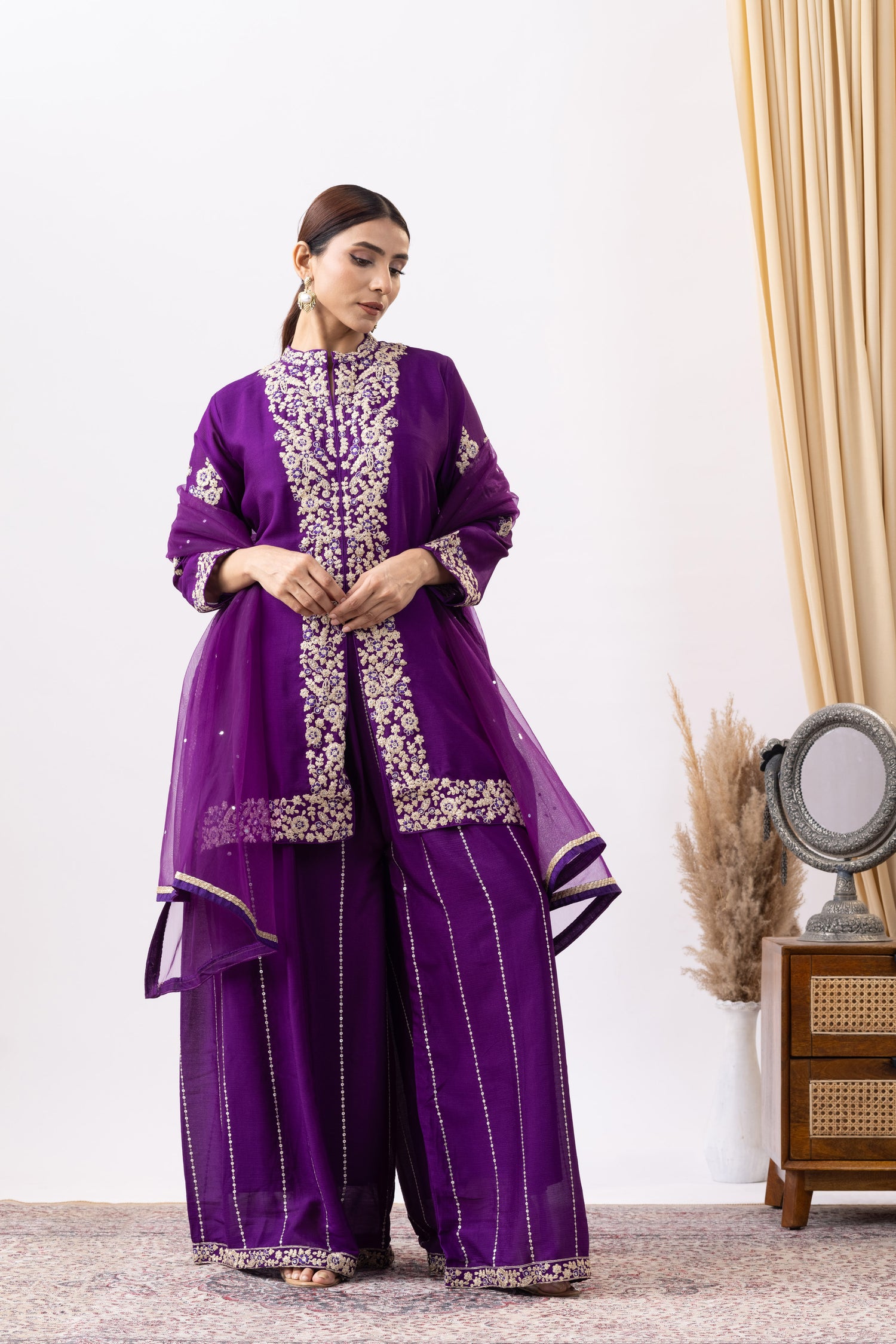 Purple Embroidered Sharara Set