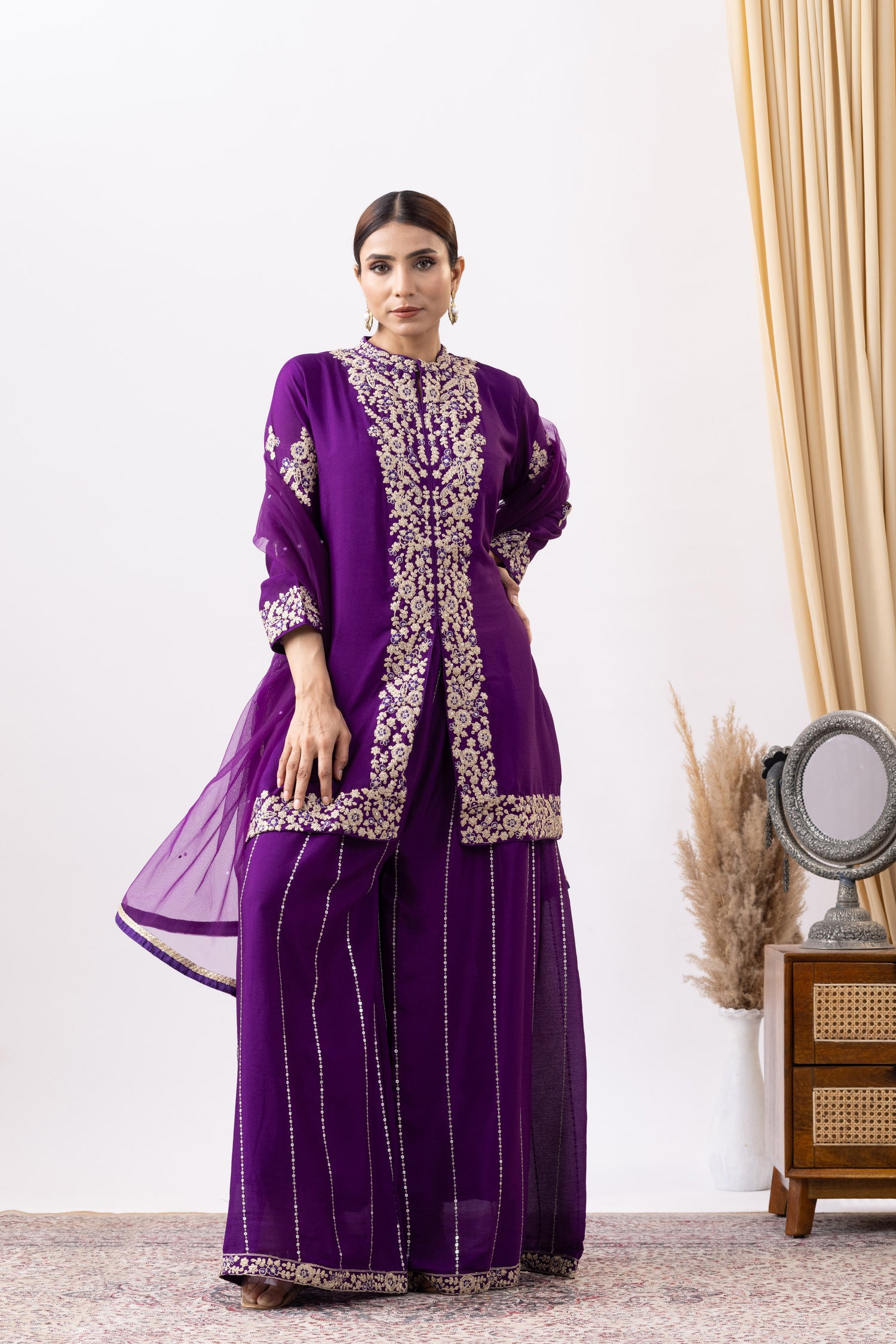 Purple Embroidered Sharara Set