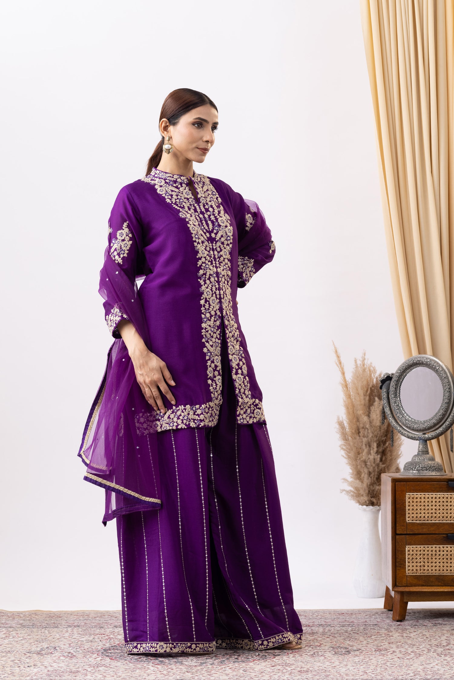 Purple Embroidered Sharara Set