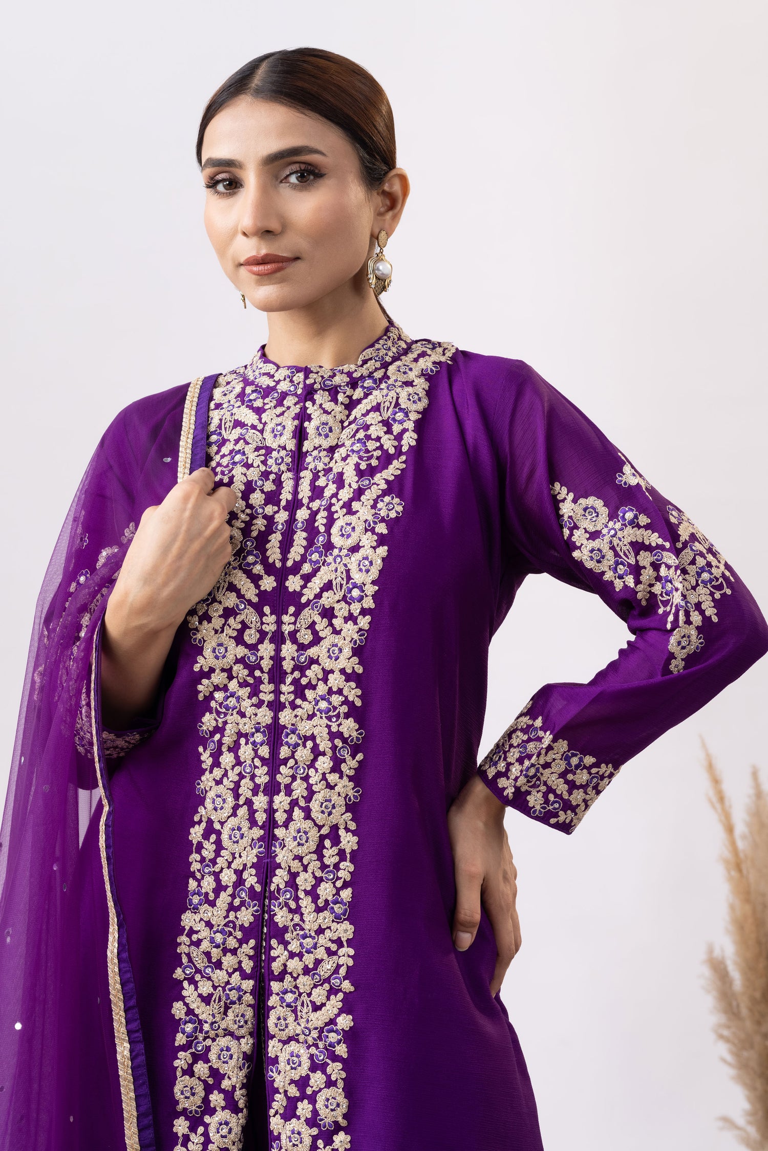 Purple Embroidered Sharara Set