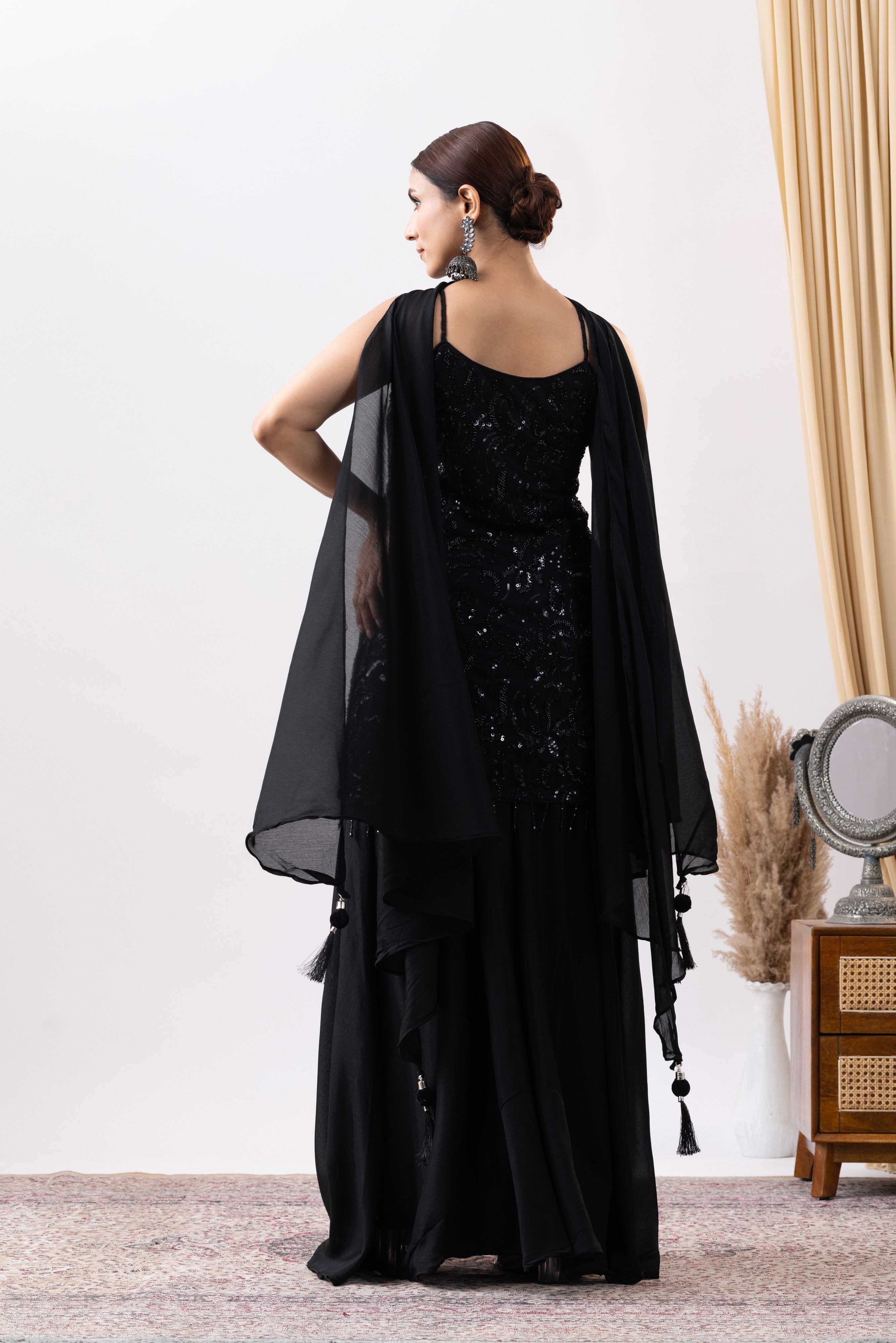 Black Embellished Sharara Set