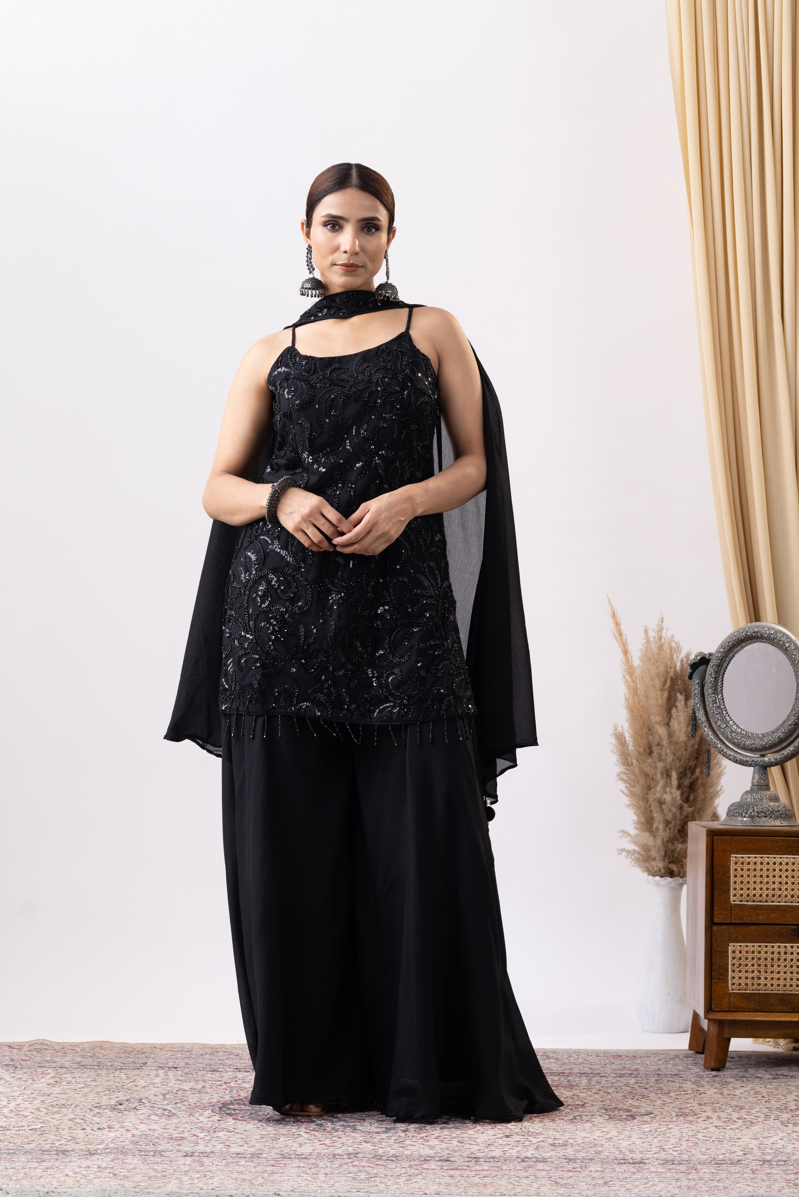 Black Embellished Sharara Set