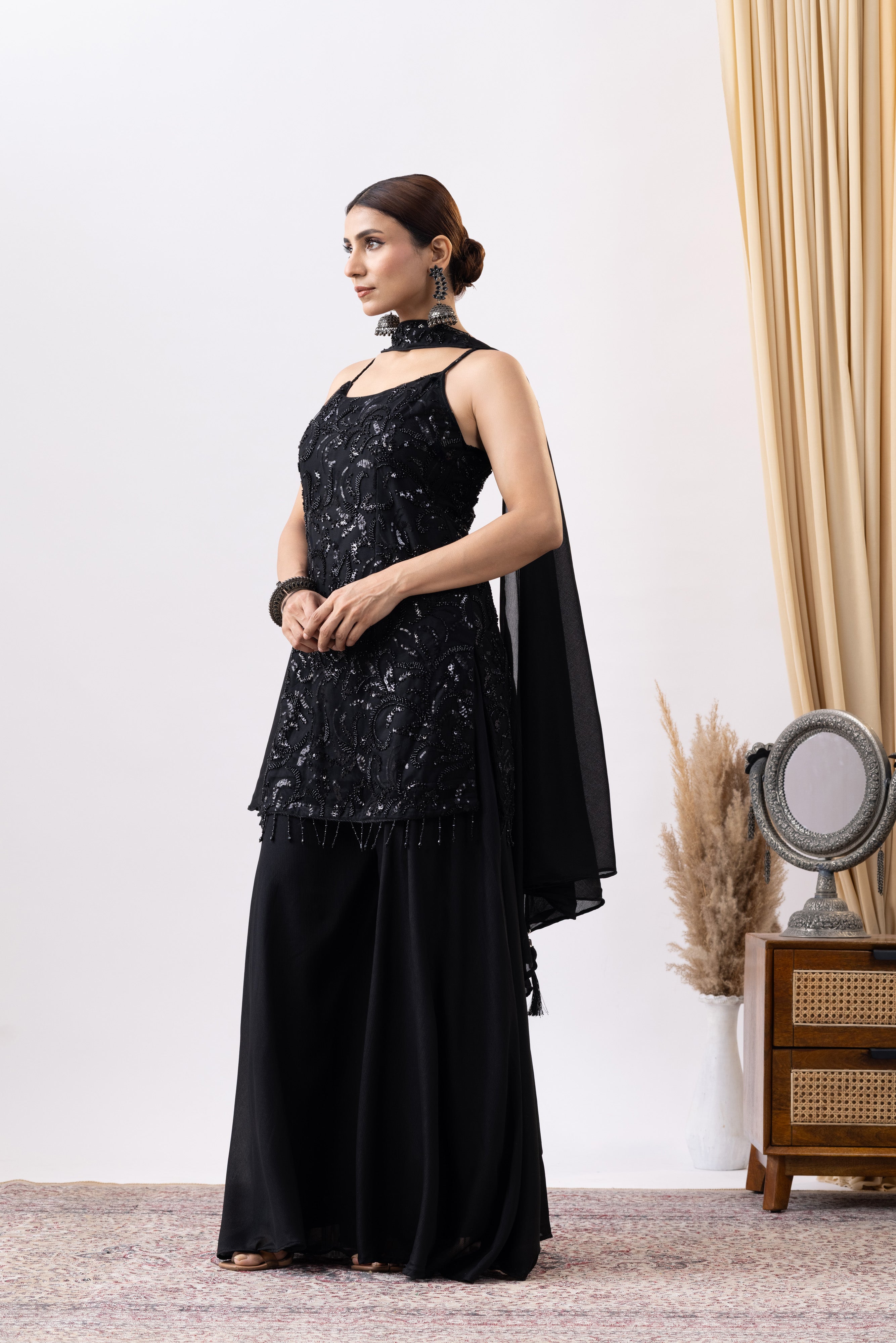 Black Embellished Sharara Set