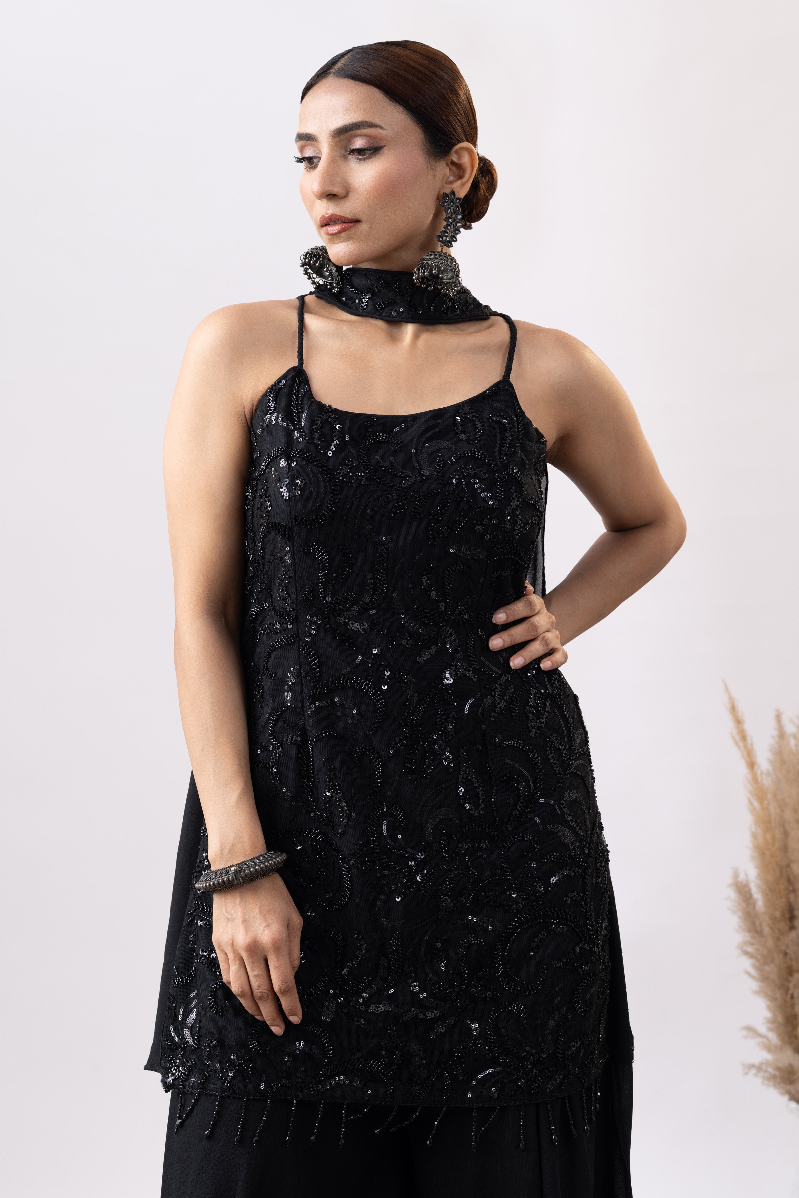 Black Embellished Sharara Set
