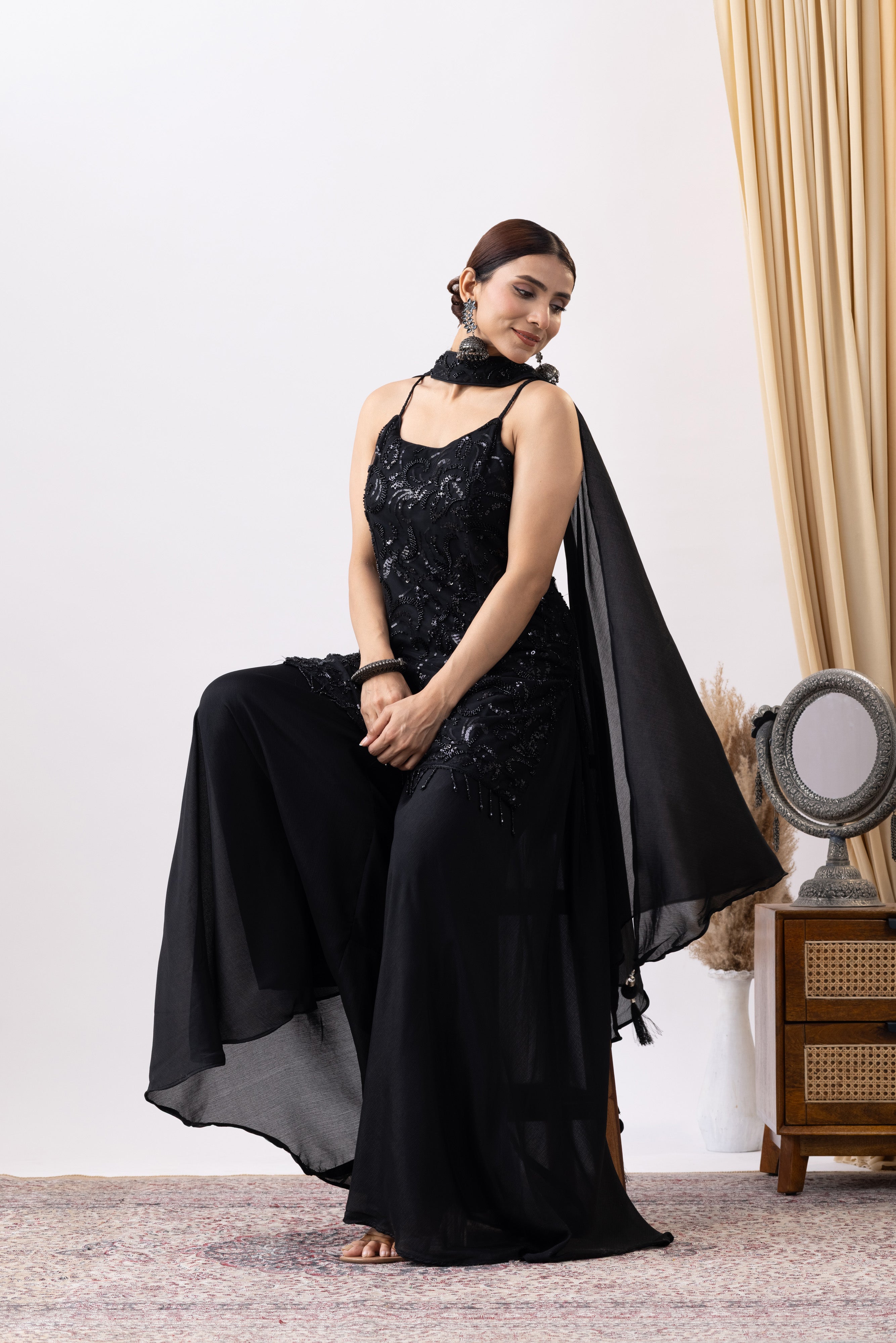 Black Embellished Sharara Set