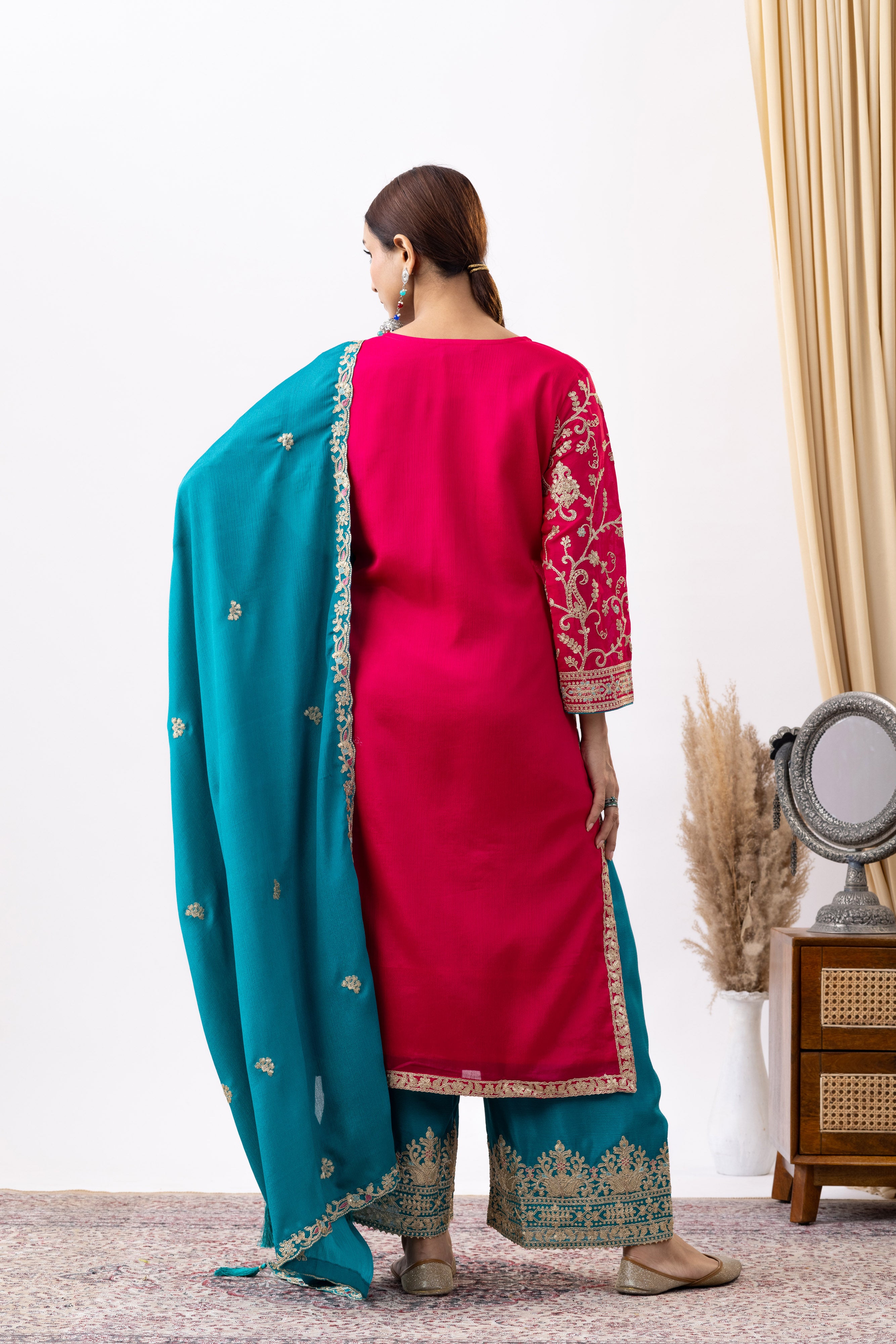 Rani Embroidered Chinon Palazzo Set
