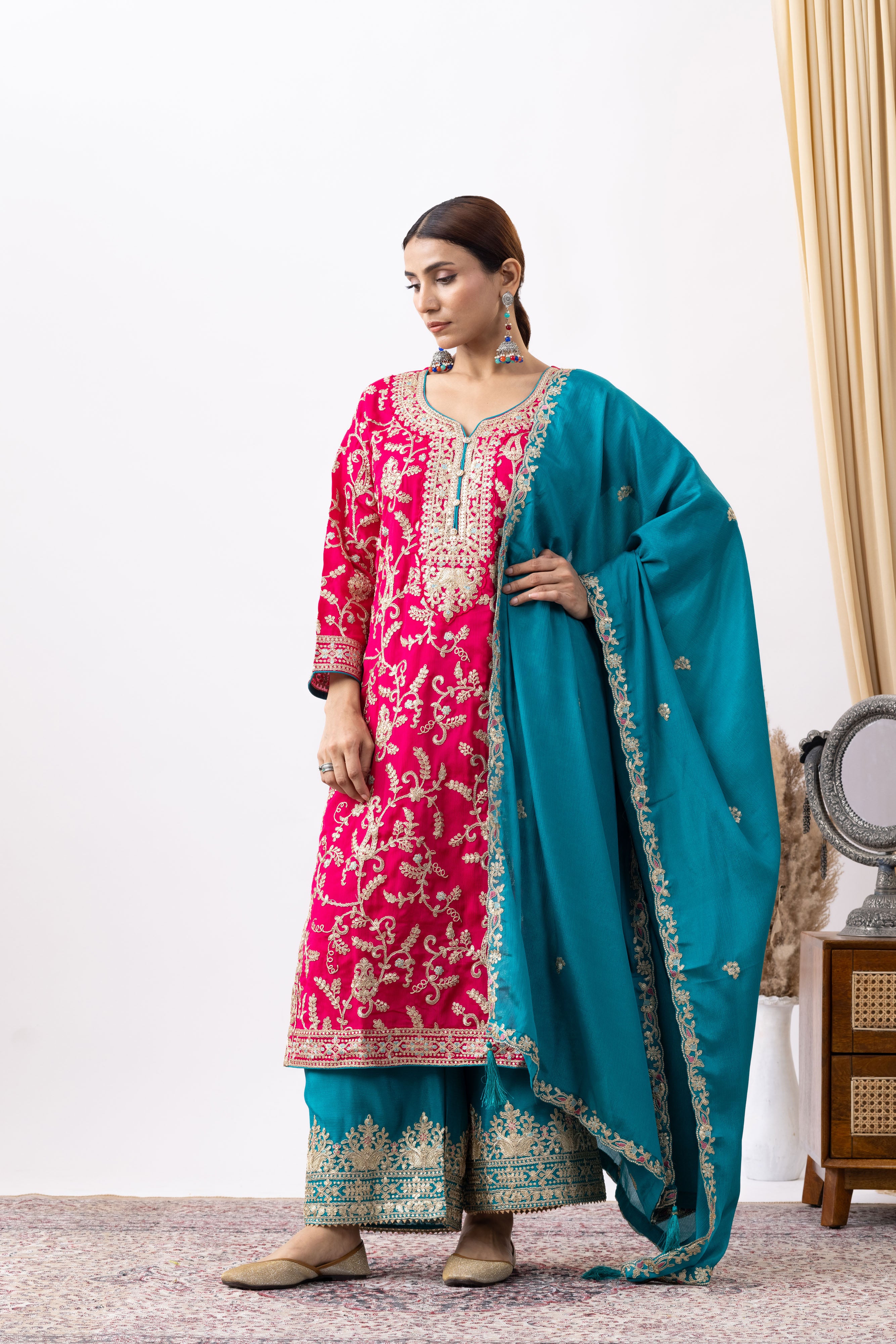 Rani Embroidered Chinon Palazzo Set