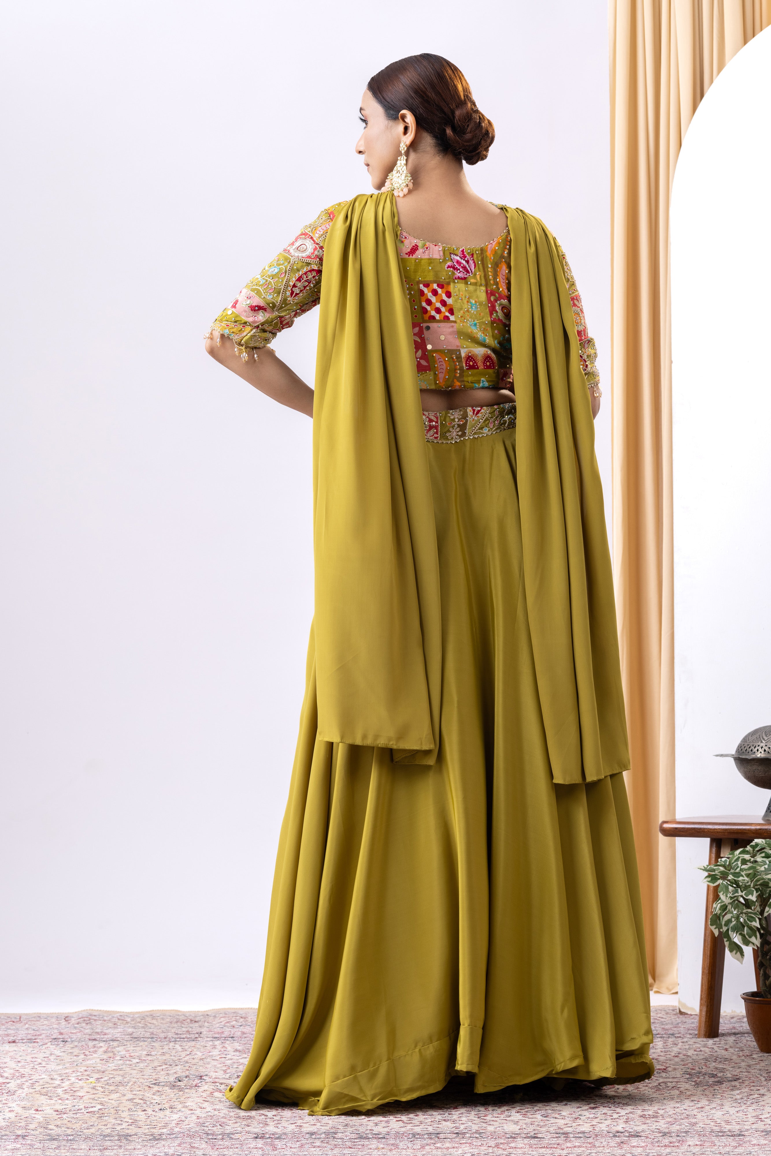 Mehandi Green Floral Embroidered Lehnga Set