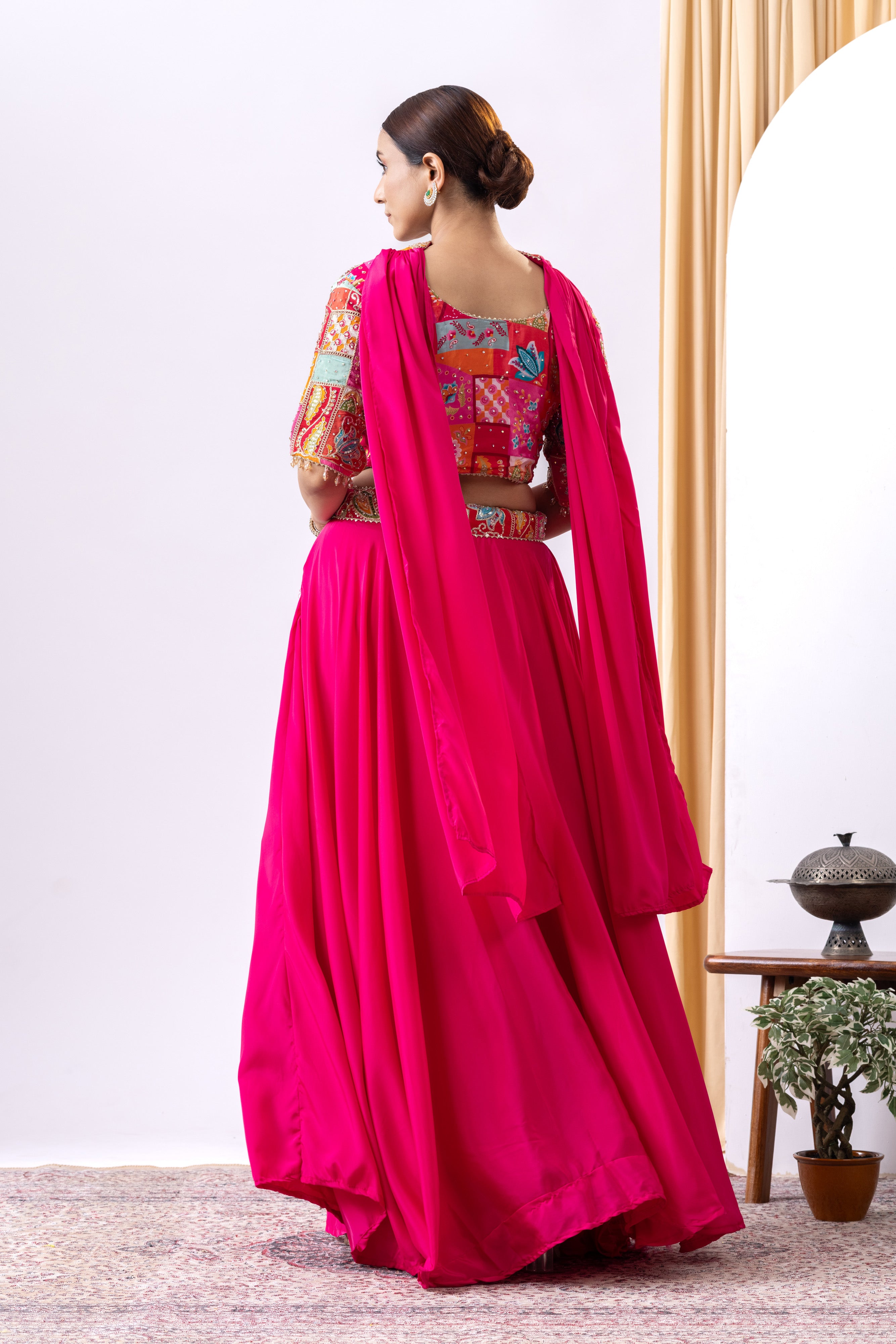 Magenta Pink Floral Embroidered Lehnga Set