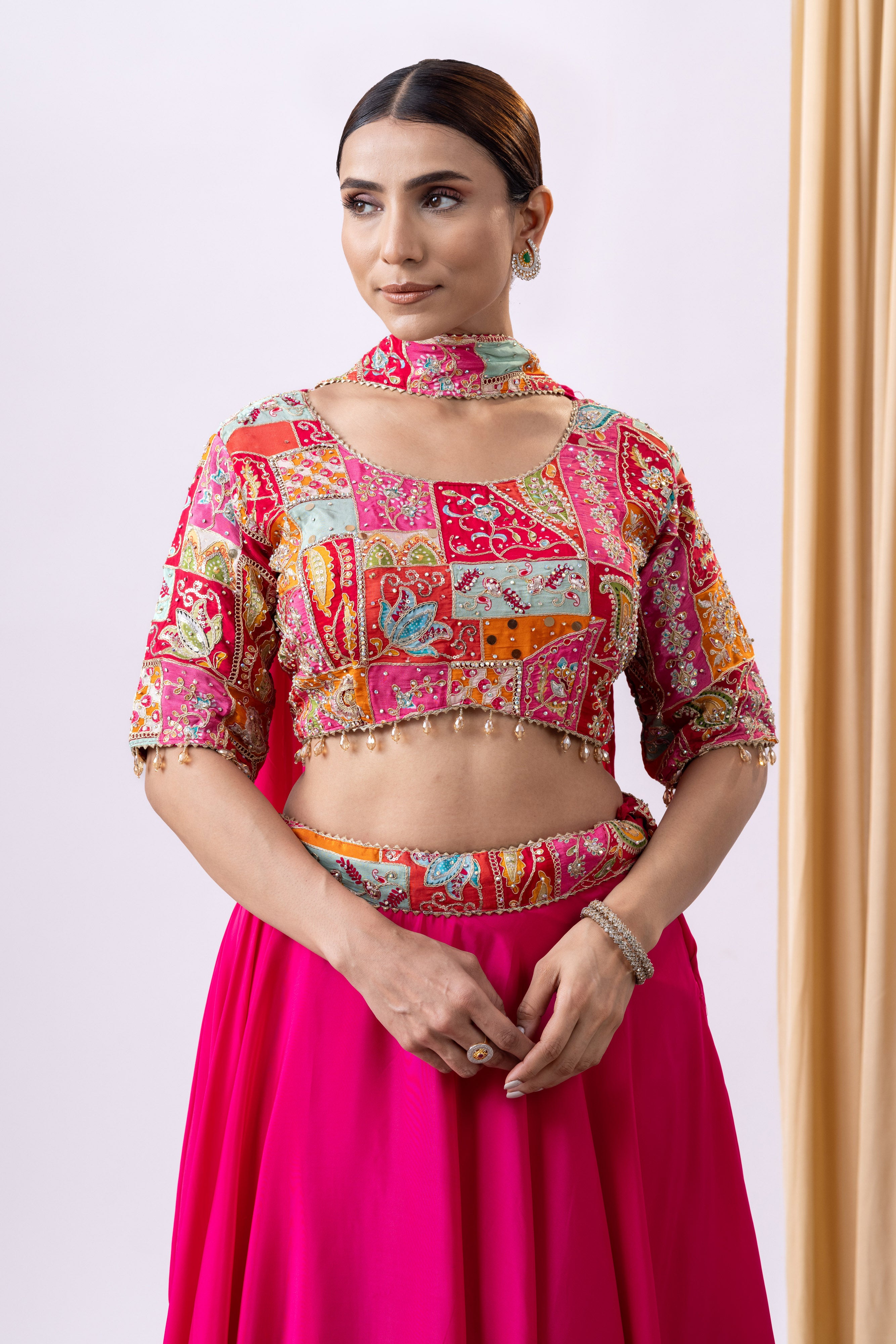 Magenta Pink Floral Embroidered Lehnga Set