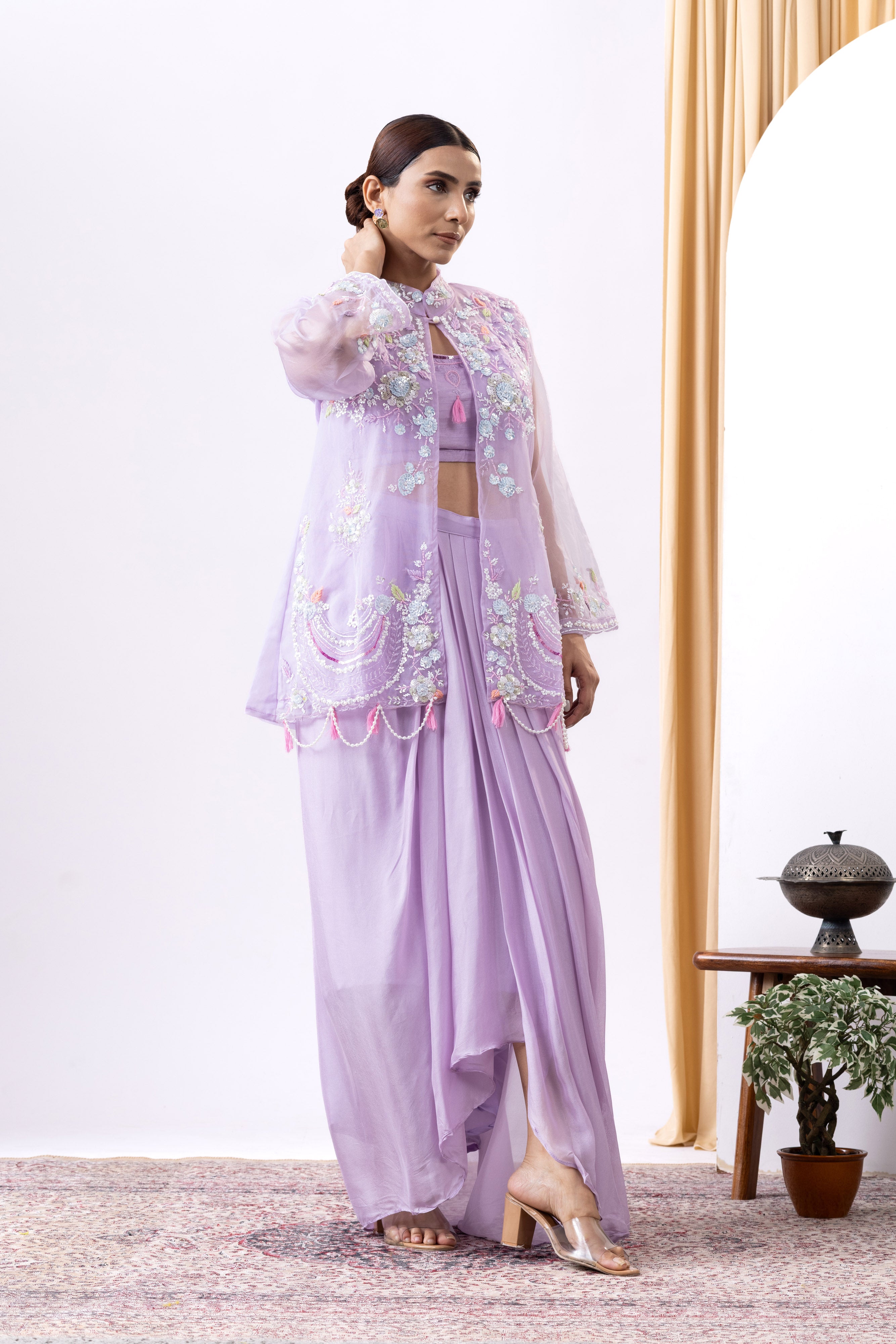 Delicate Lavender Cape and Skirt Coord Set