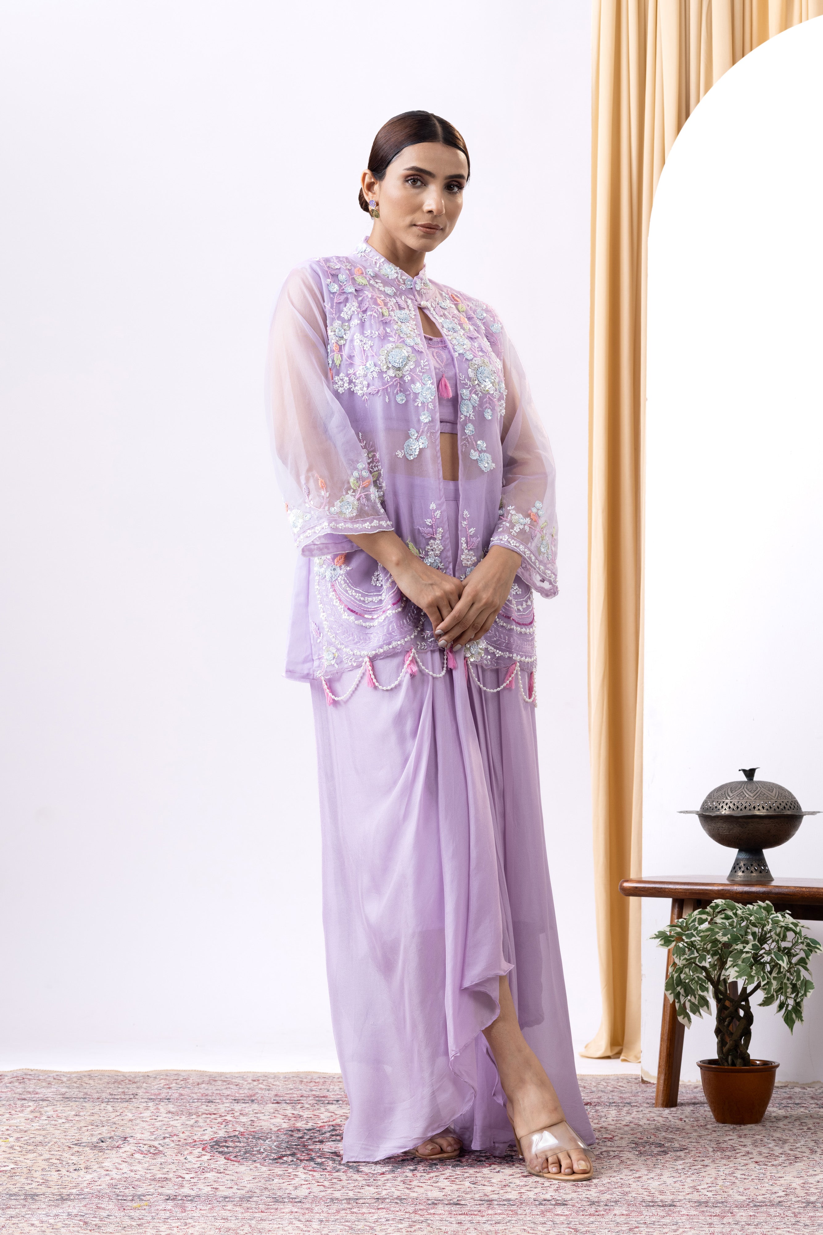 Delicate Lavender Cape and Skirt Coord Set