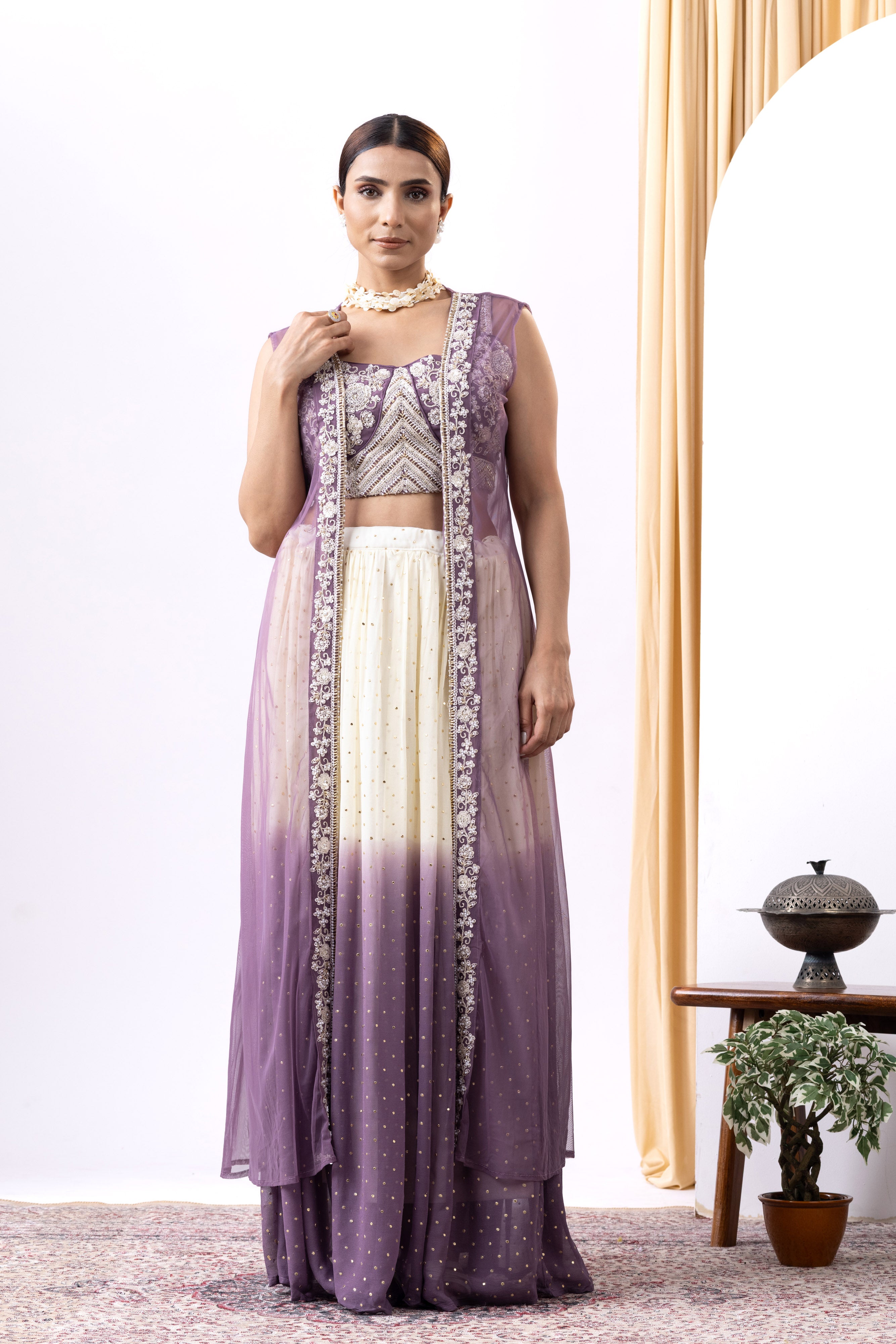Lavender Ombre Cape Lehnga