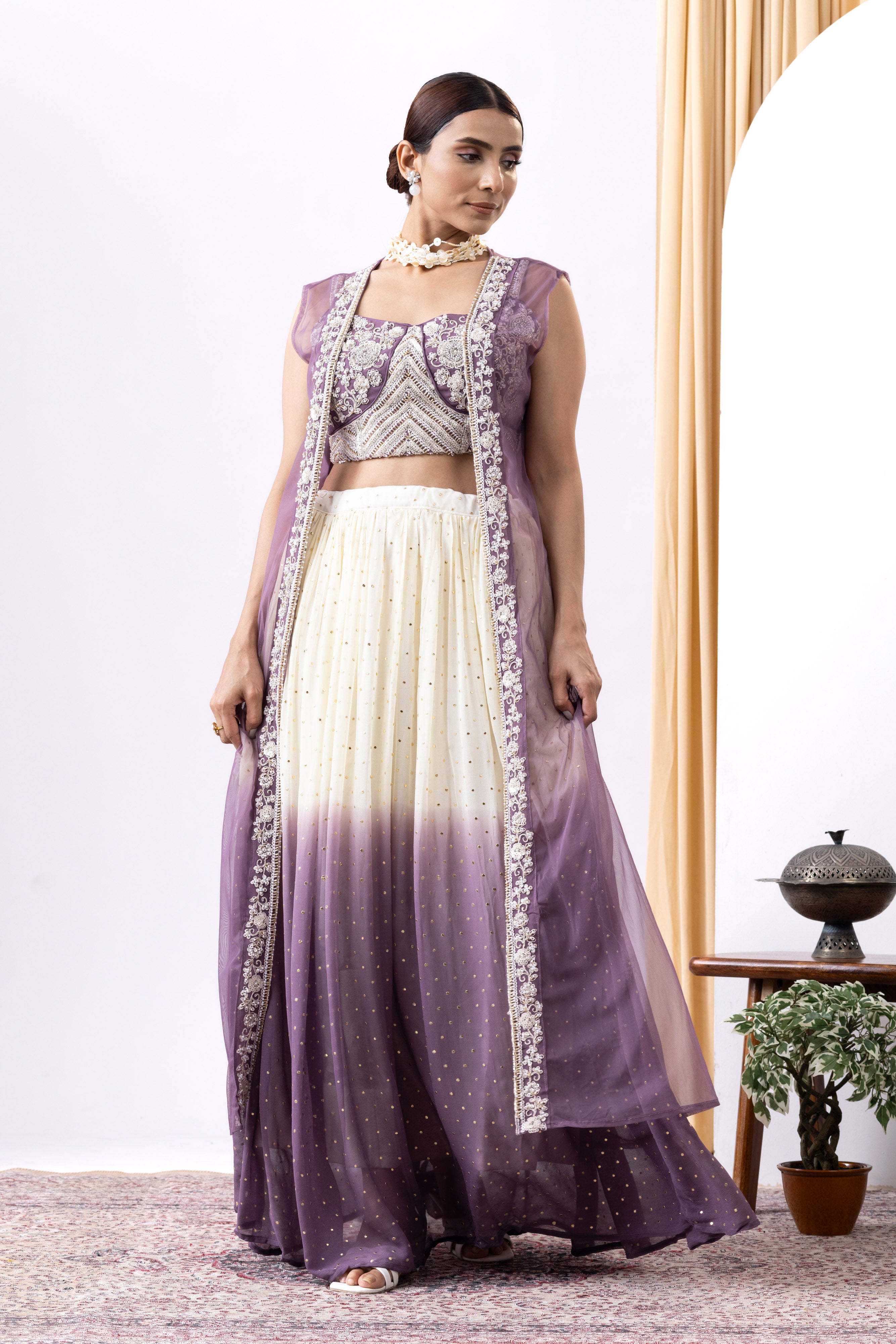 Lavender Ombre Cape Lehnga