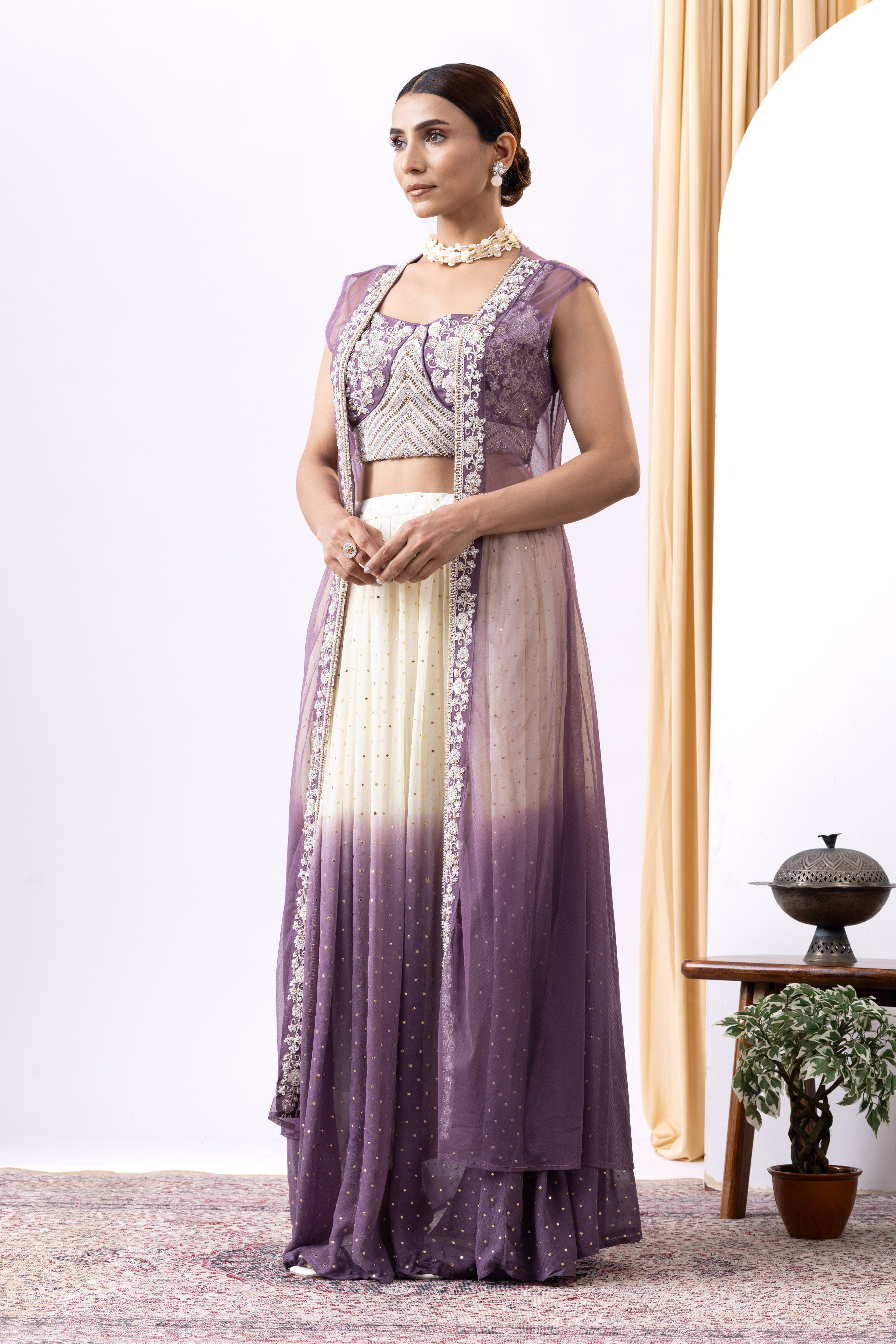 Lavender Ombre Cape Lehnga