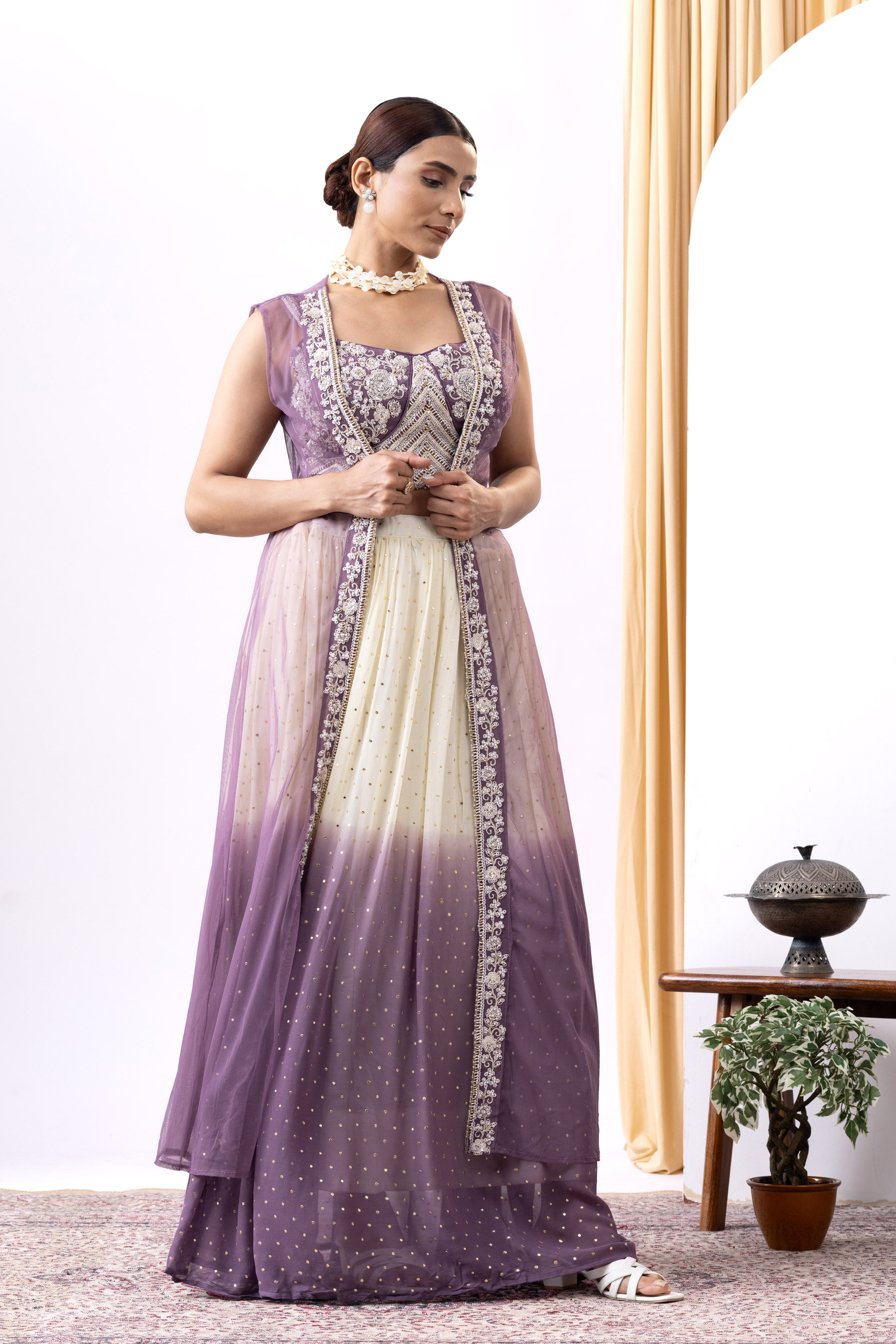 Lavender Ombre Cape Lehnga