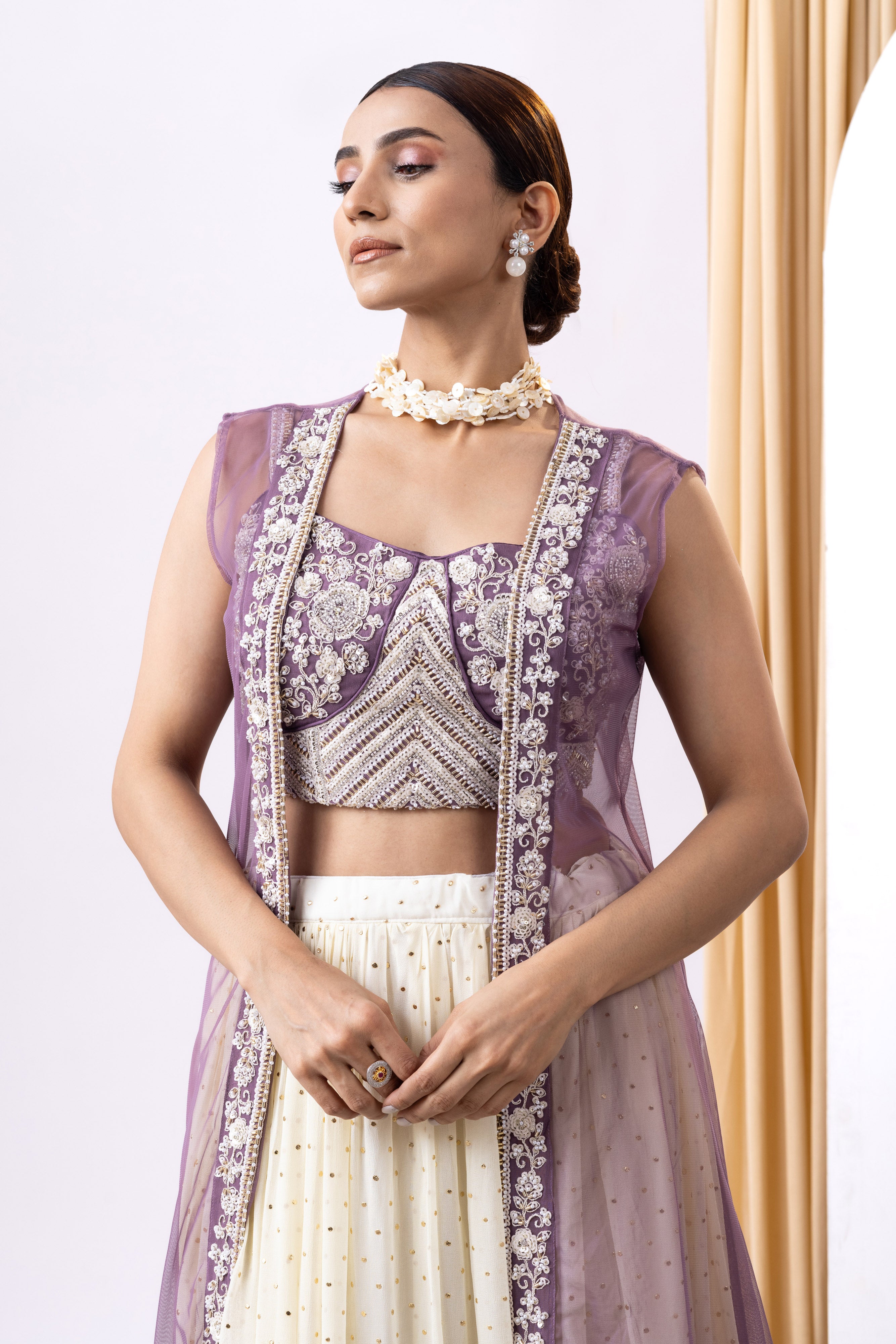 Lavender Ombre Cape Lehnga