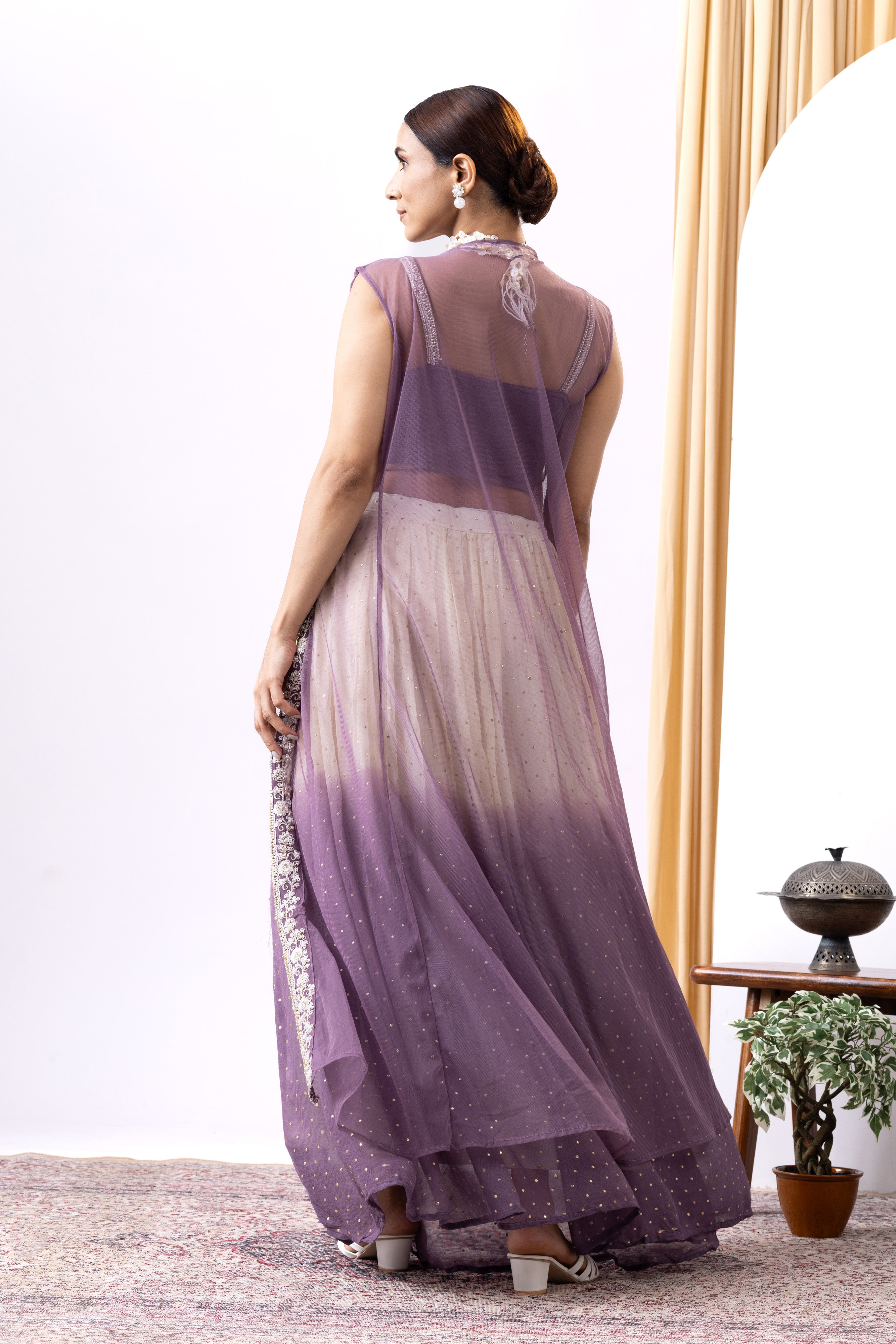 Lavender Ombre Cape Lehnga