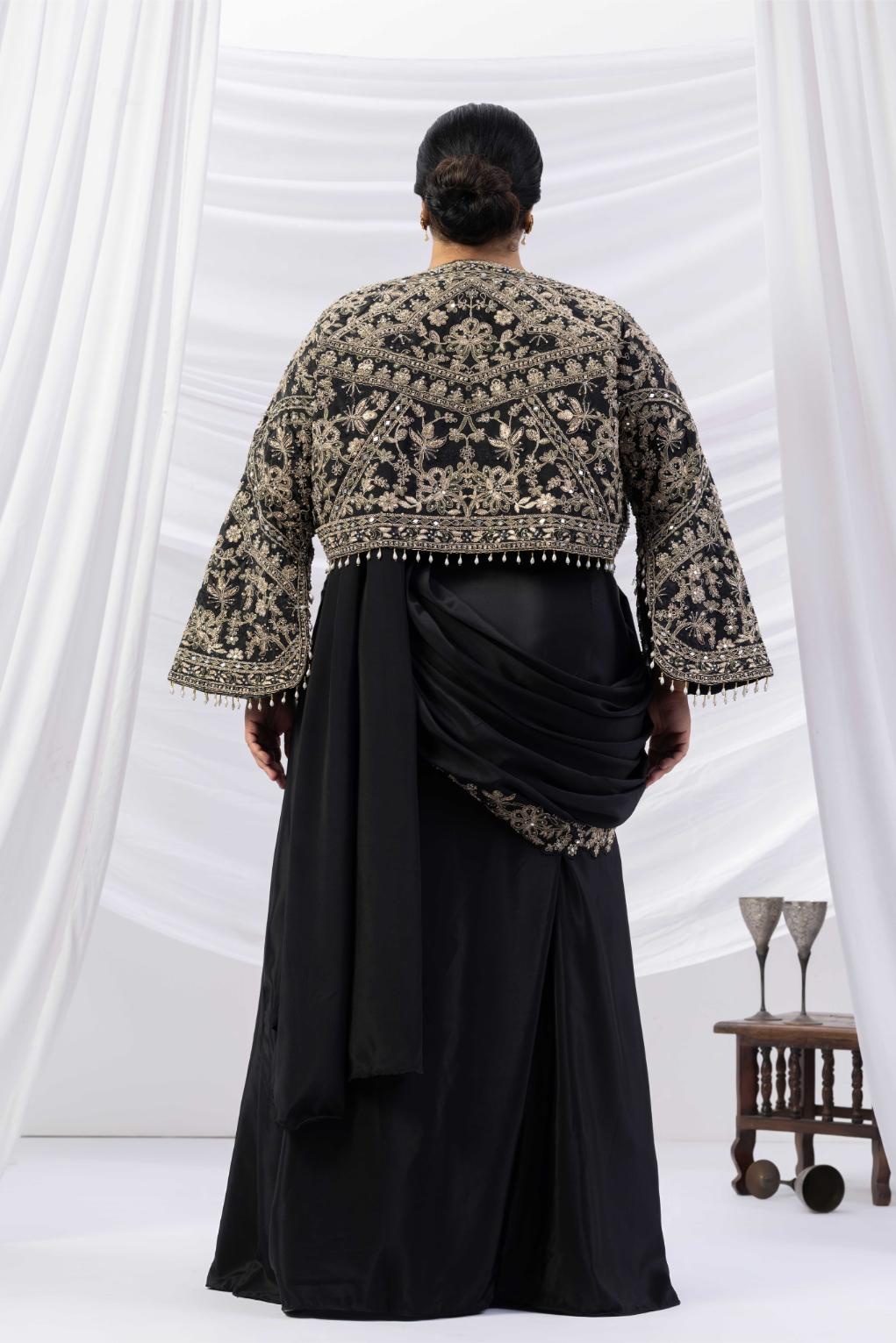 Black Royale Jacket Saree Set