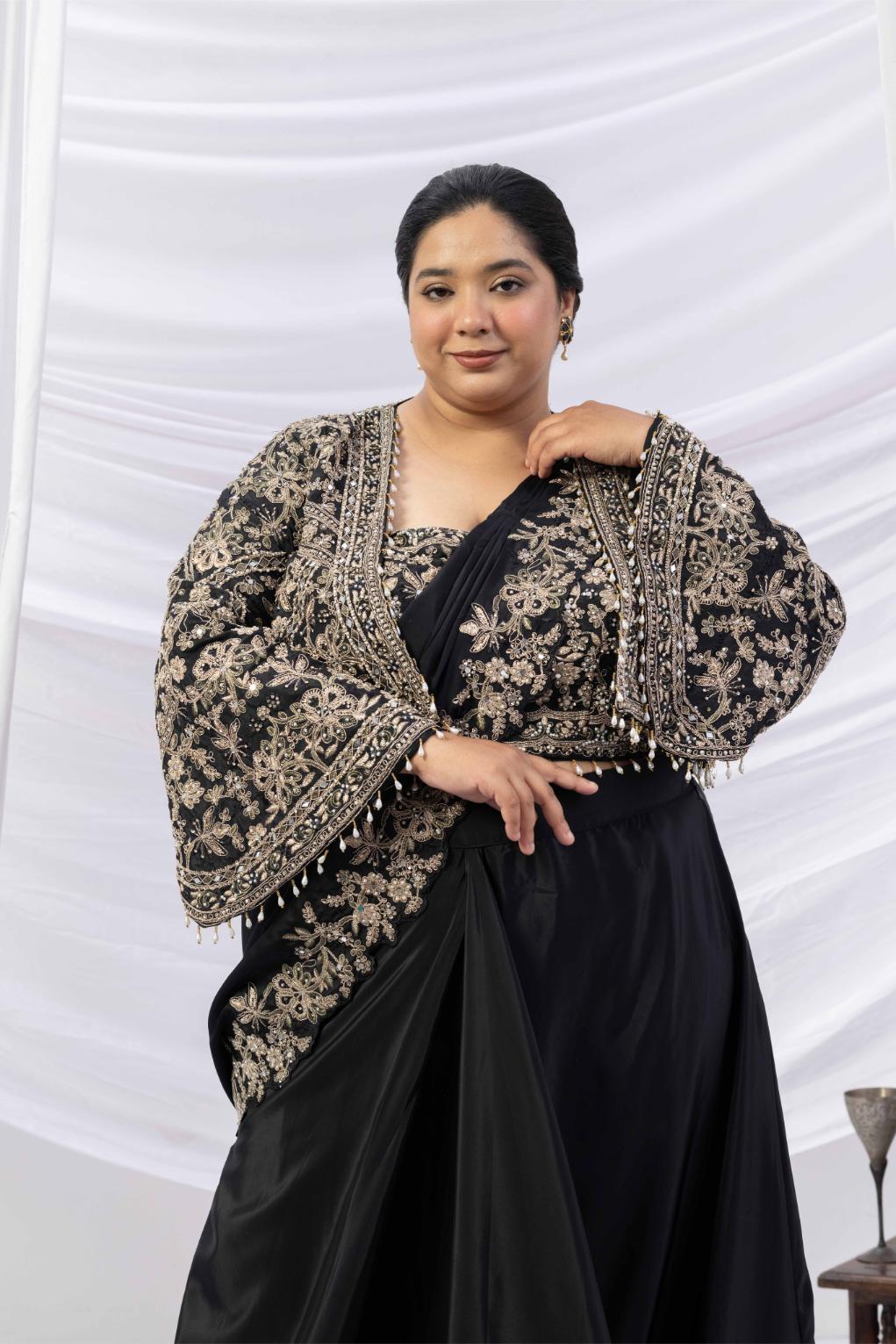 Black Royale Jacket Saree Set