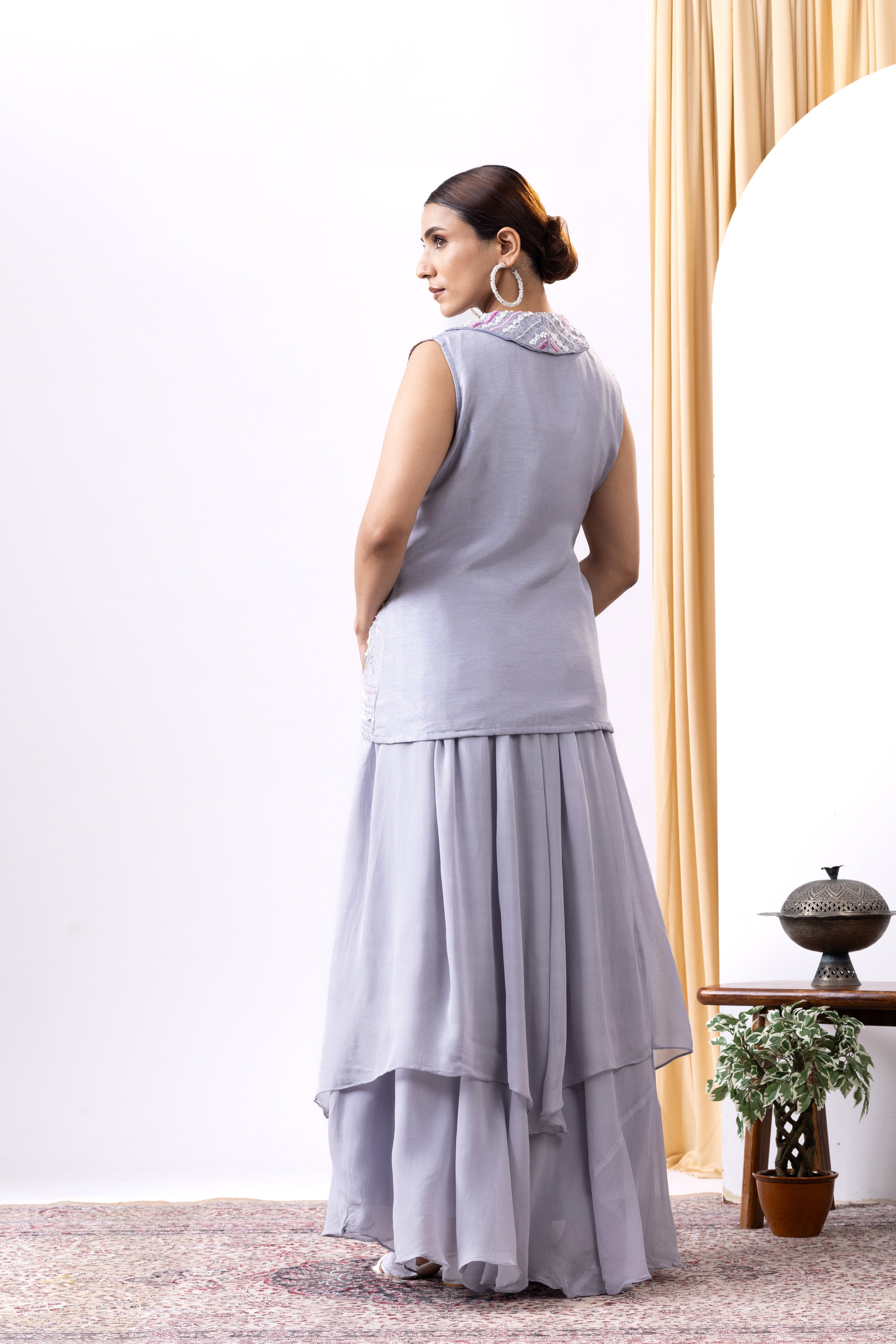 Lavender Layered Lehnga with handcrafted embellished waistcoat