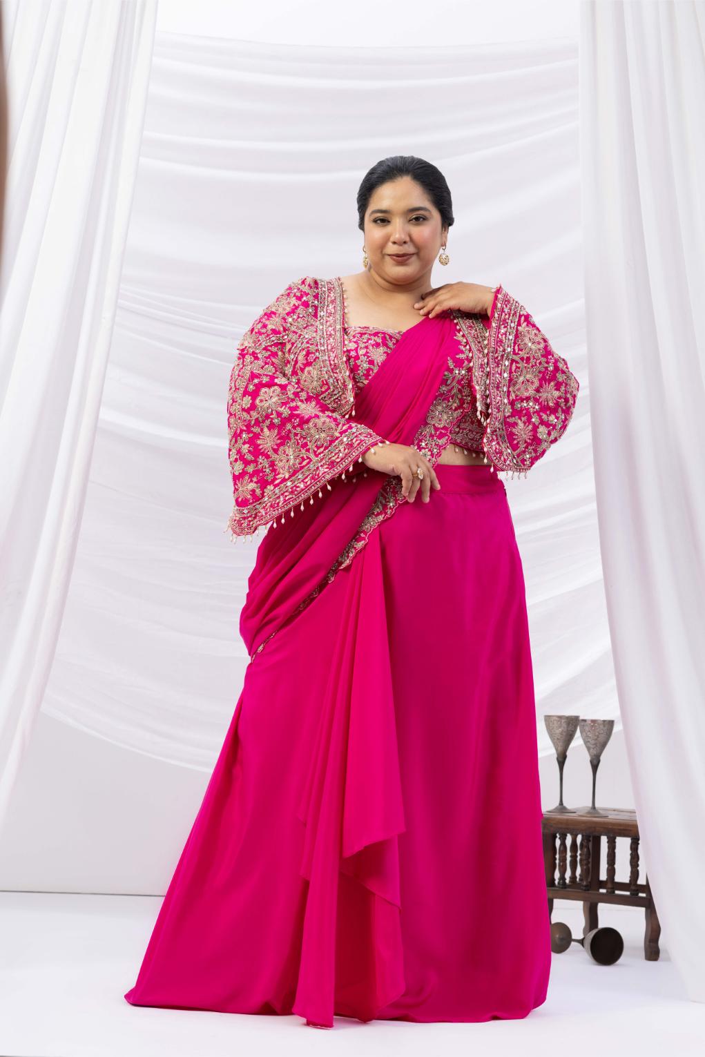 Fuchsia Royale Jacket Saree Set