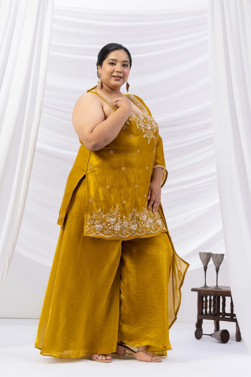Yellow Embroidered Kurta Palazzo Set
