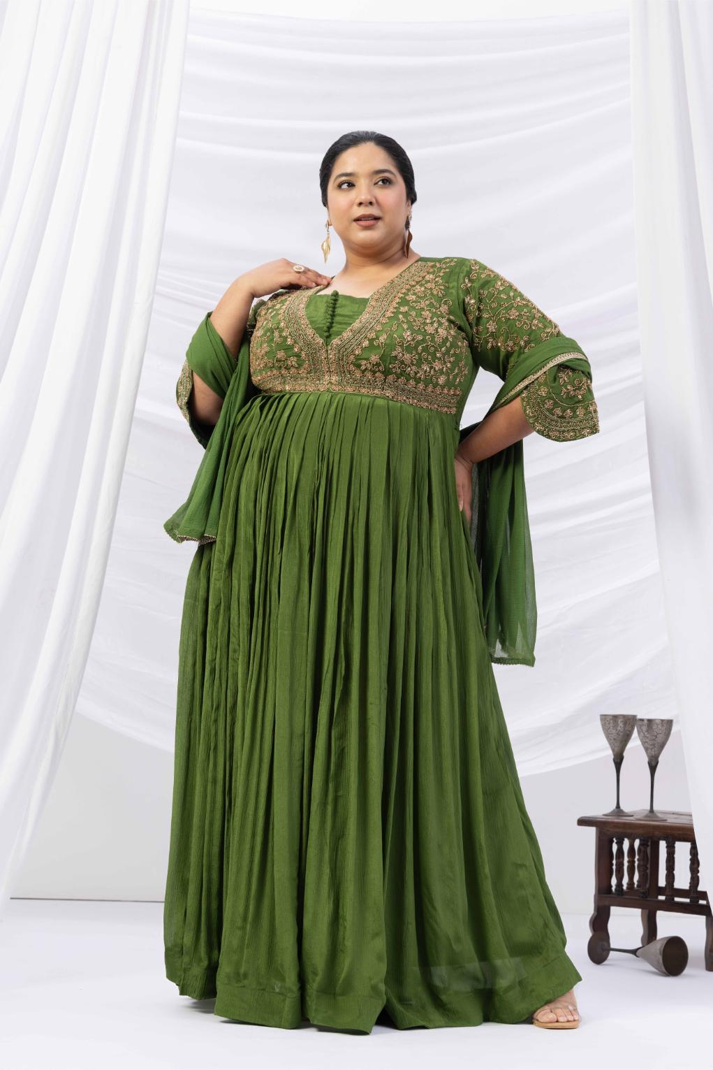 Green Embroidered Anarkali Gown