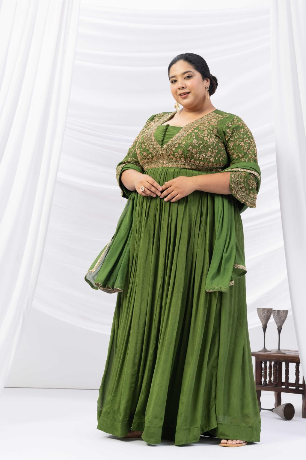 Green Embroidered Anarkali Gown