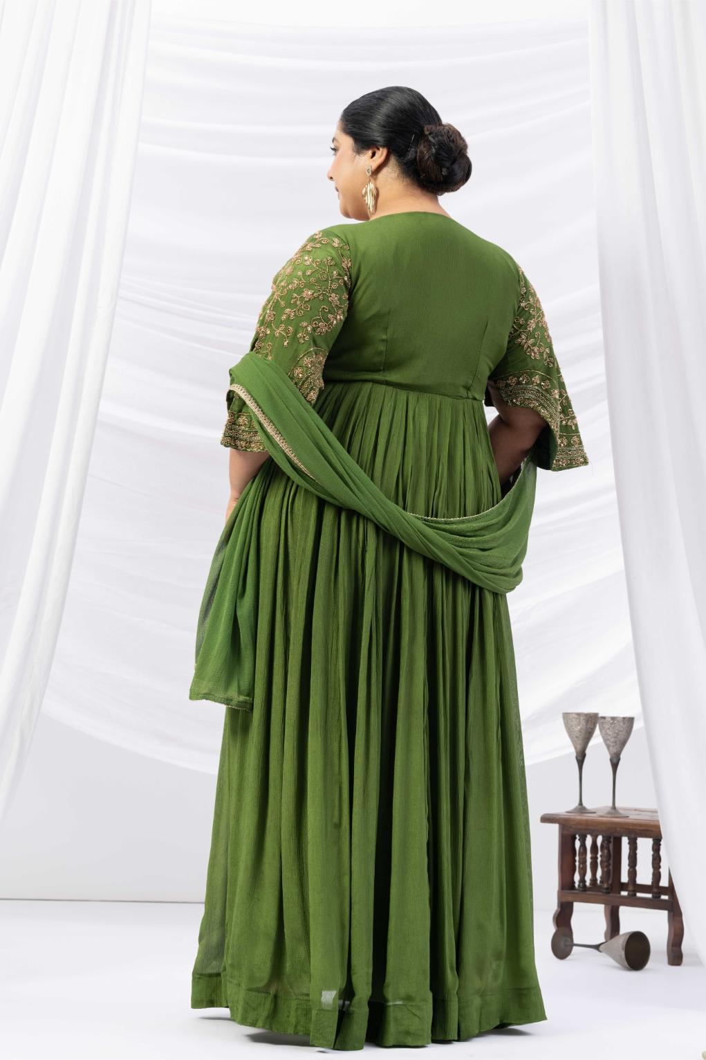 Green Embroidered Anarkali Gown