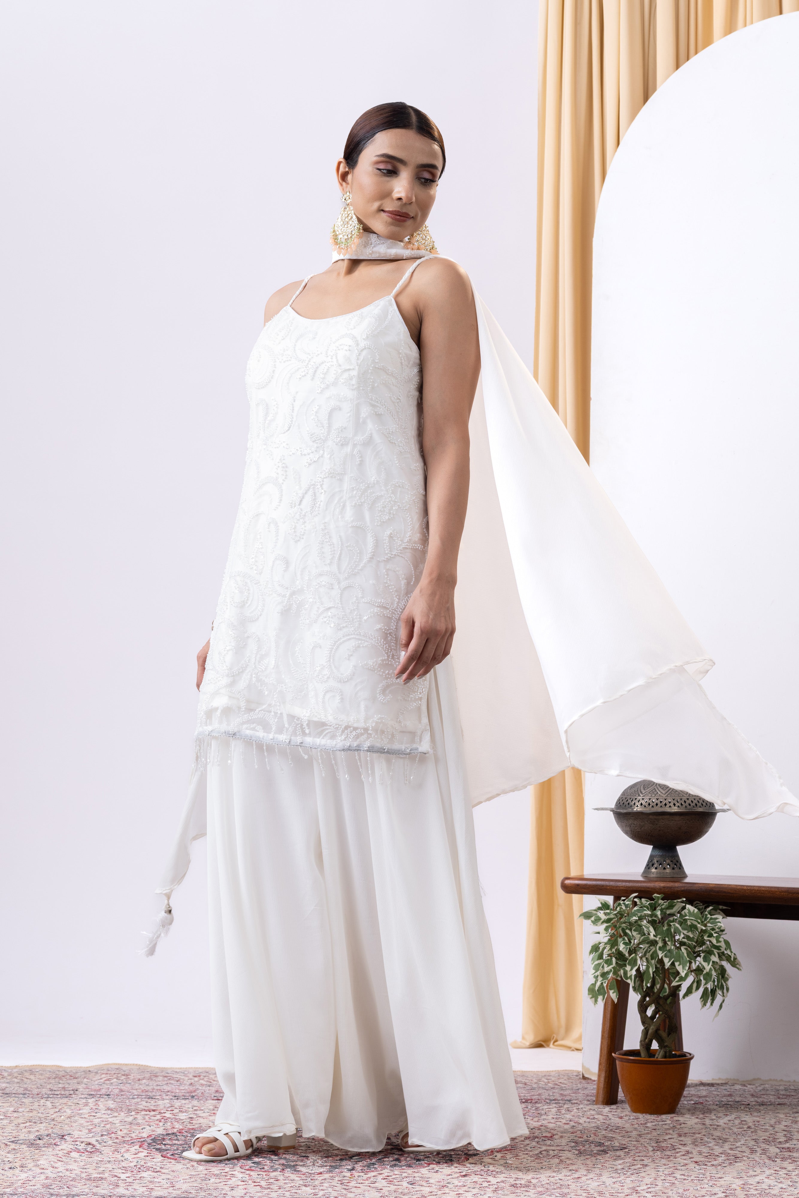 White Embellished Sharara Set