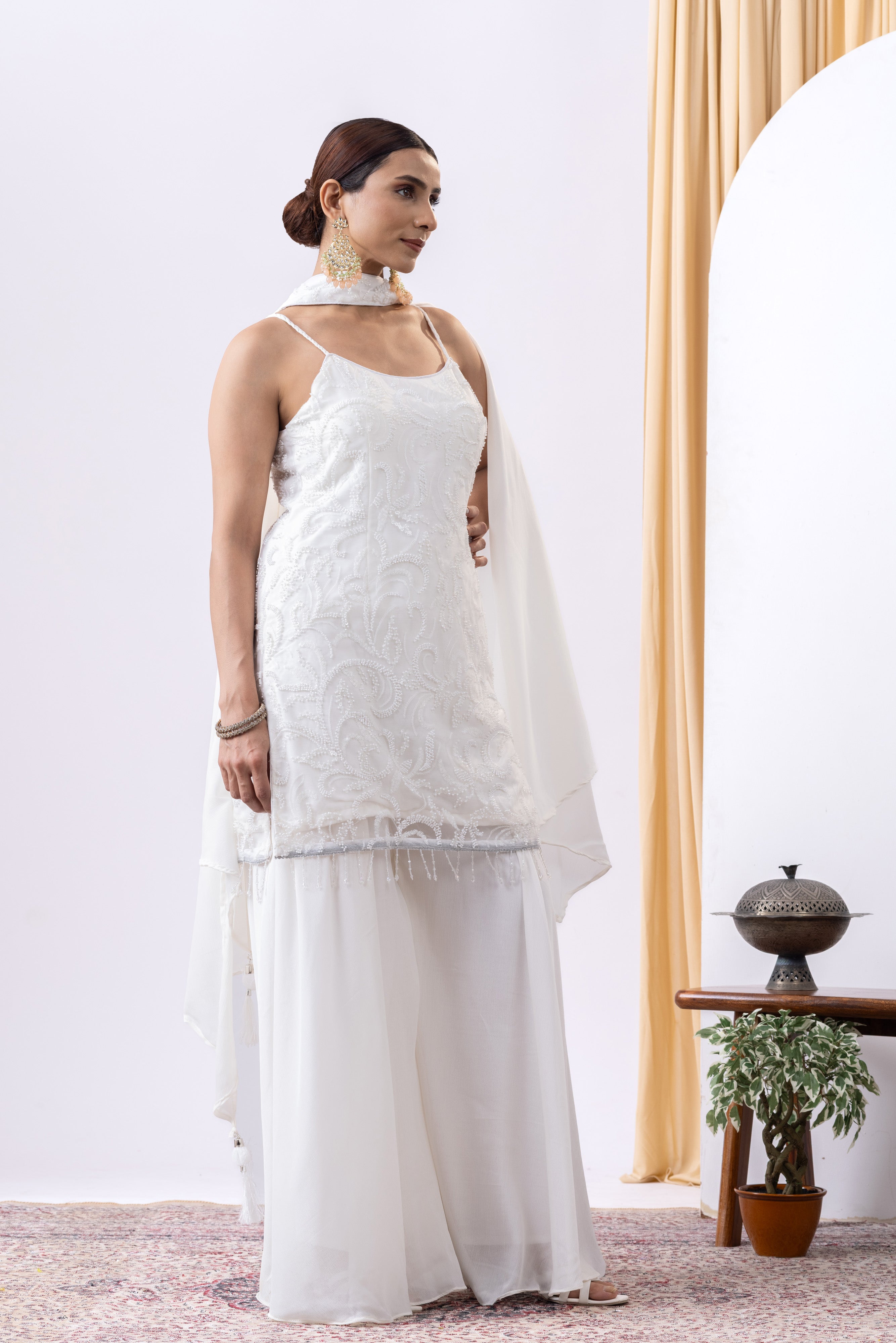 White Embellished Sharara Set