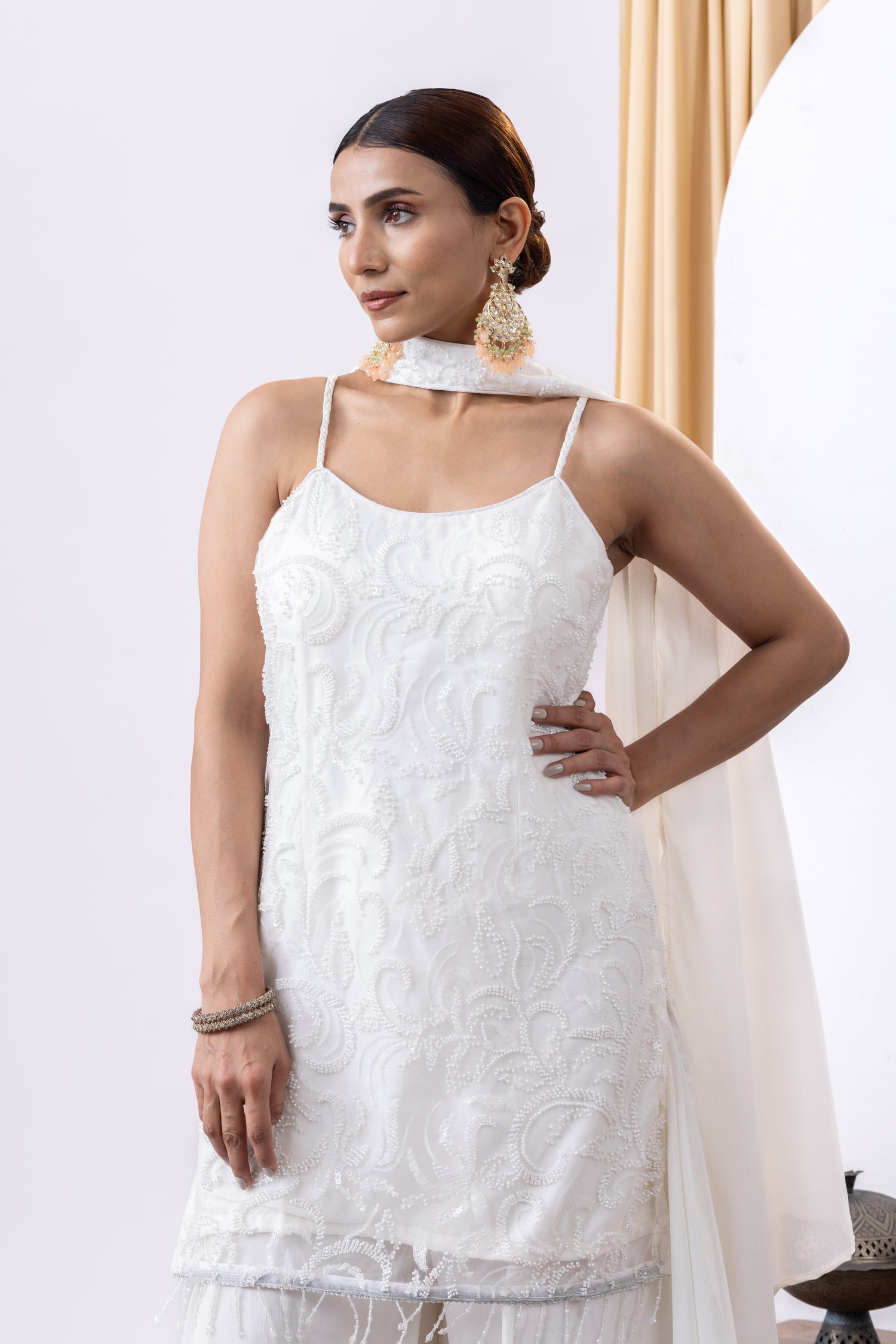 White Embellished Sharara Set