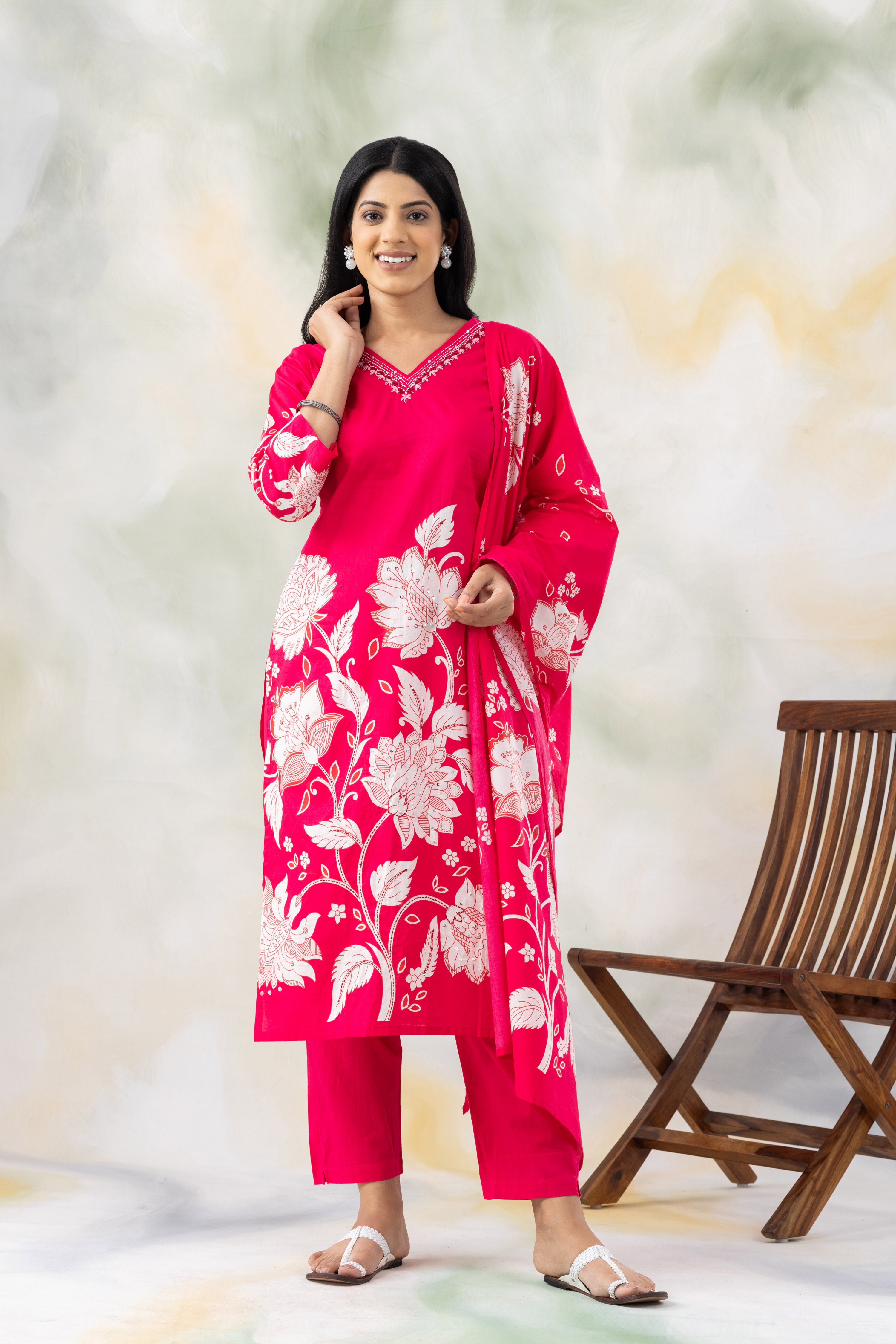 Pink Blossom Floral Kurta Set