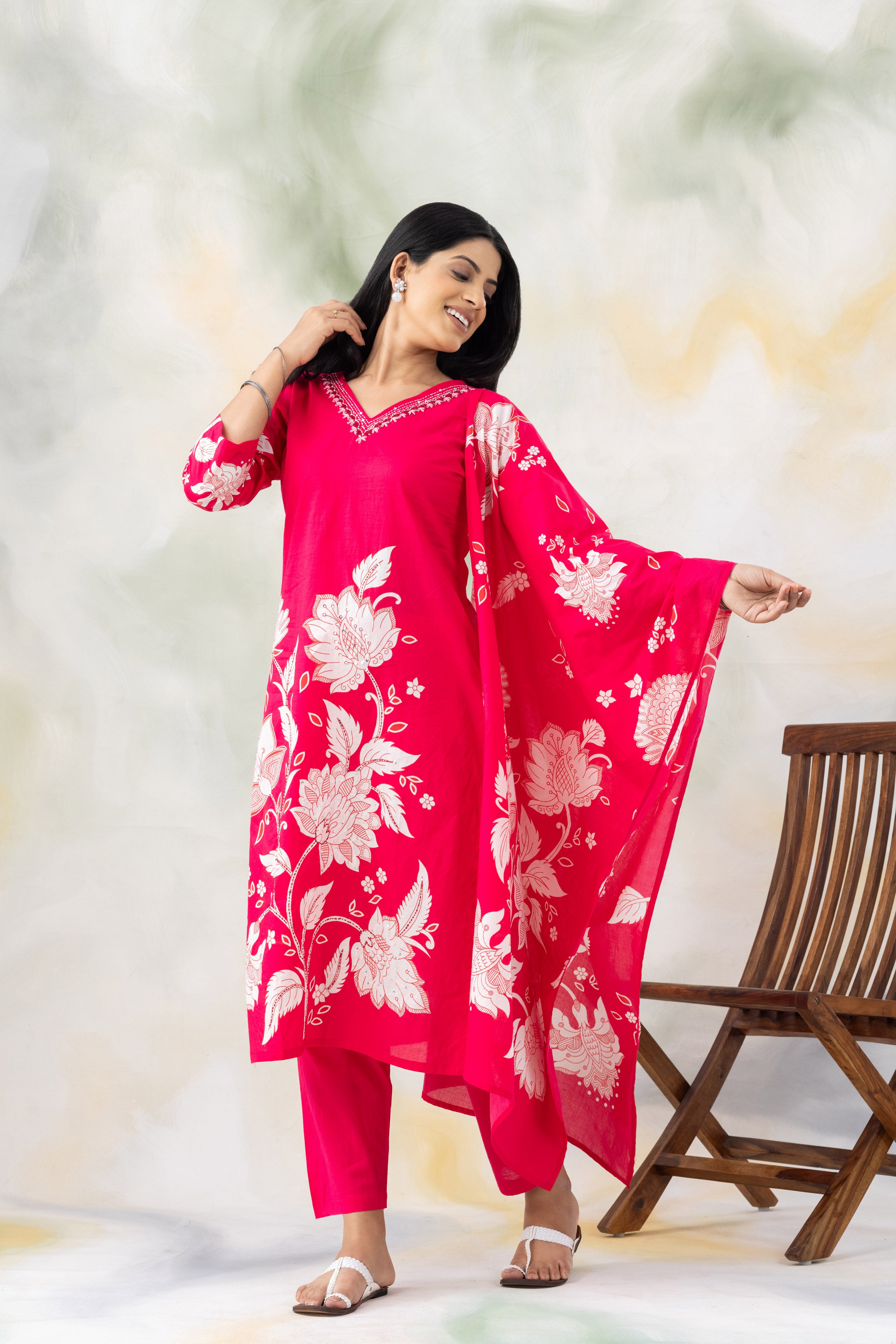 Pink Blossom Floral Kurta Set