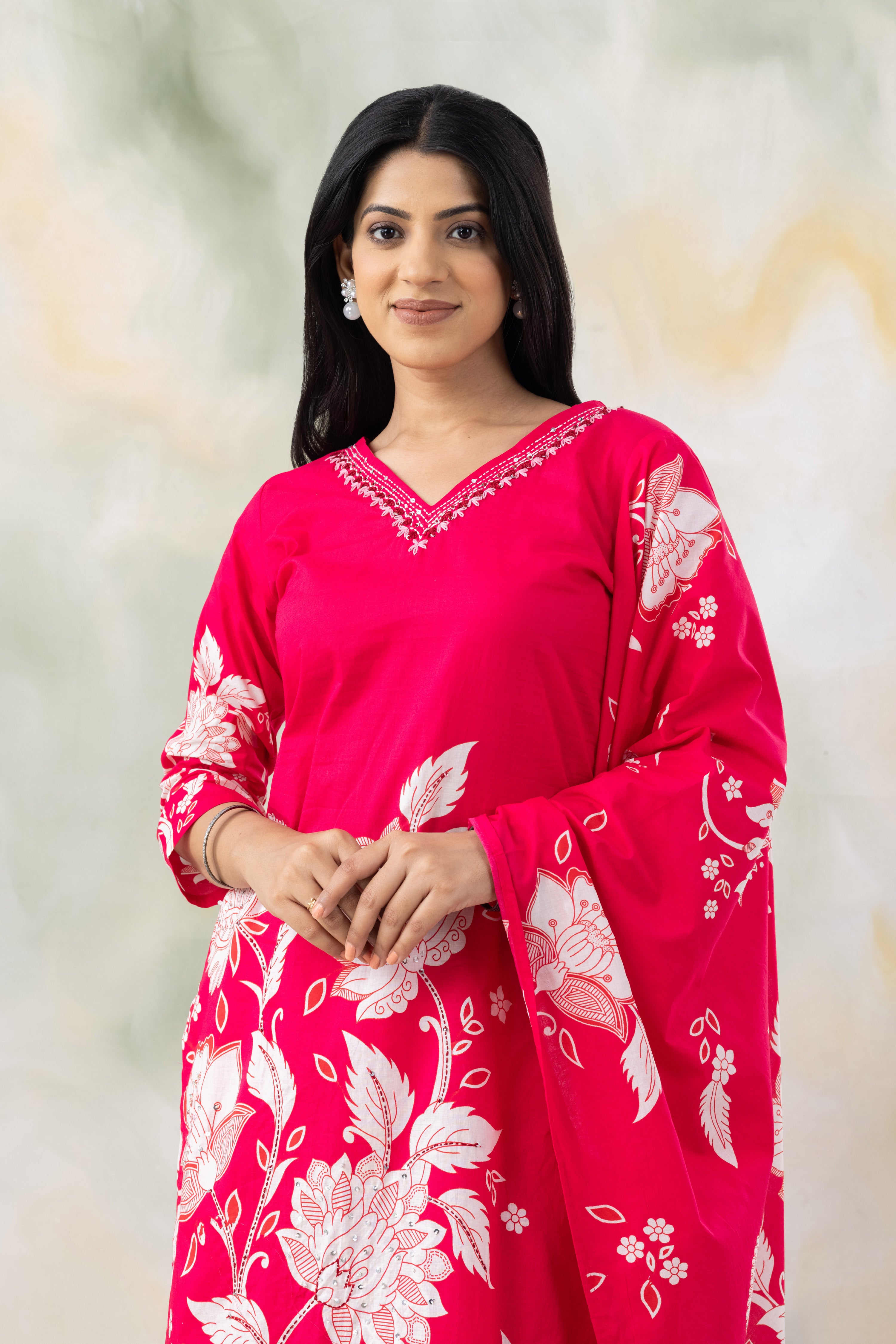 Pink Blossom Floral Kurta Set