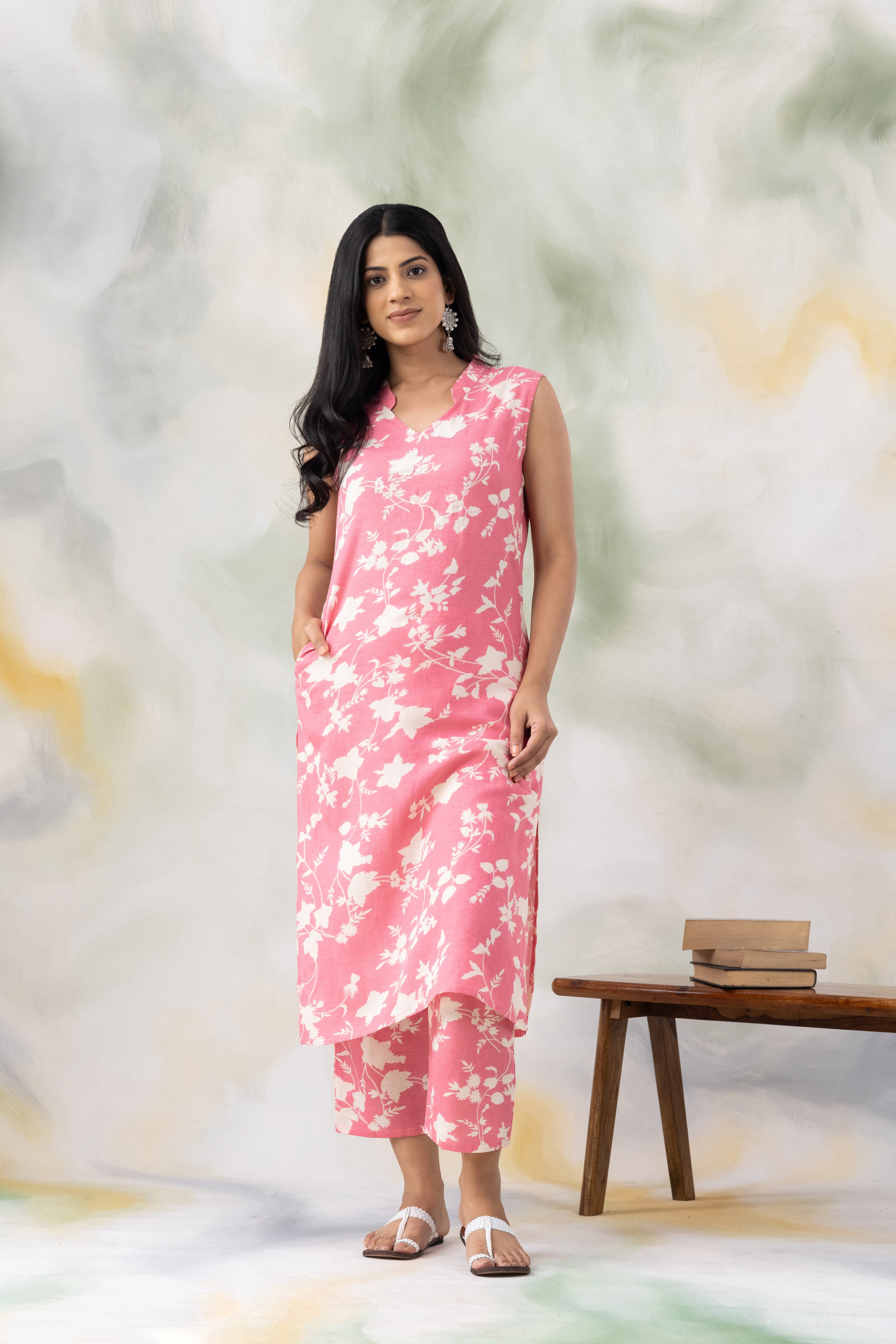 Pink Printed Kurta Pants Set