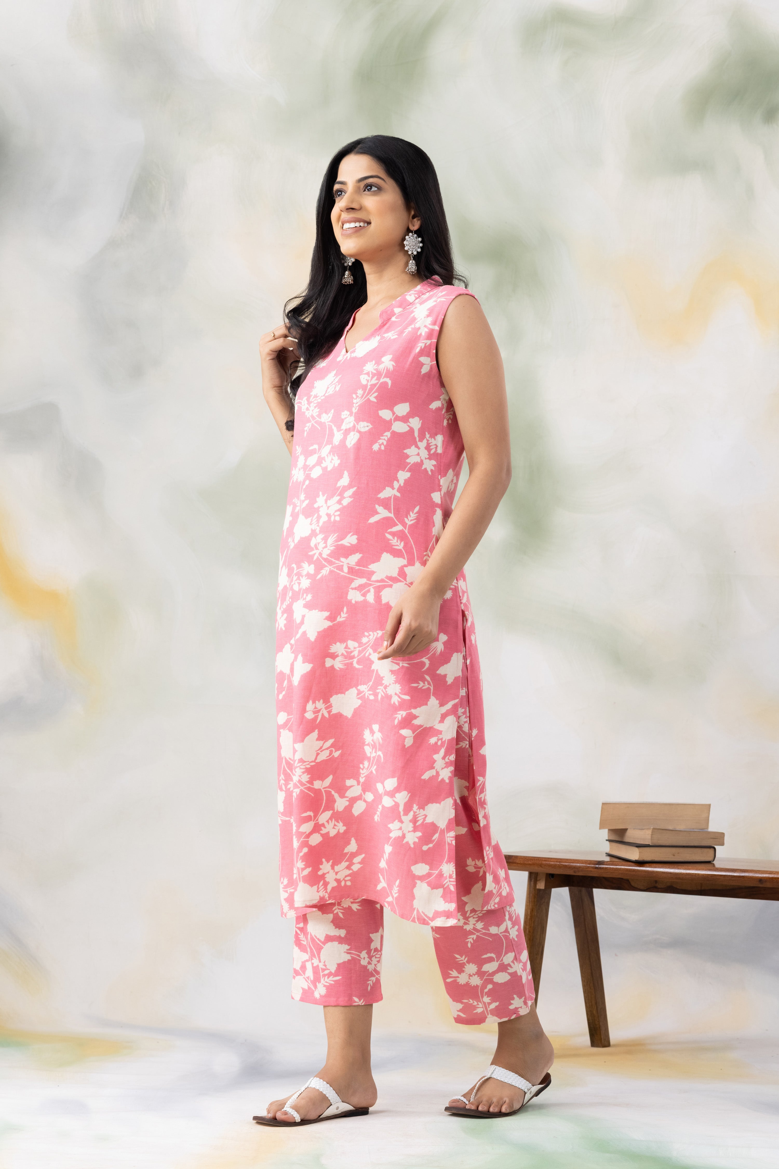 Pink Printed Kurta Pants Set