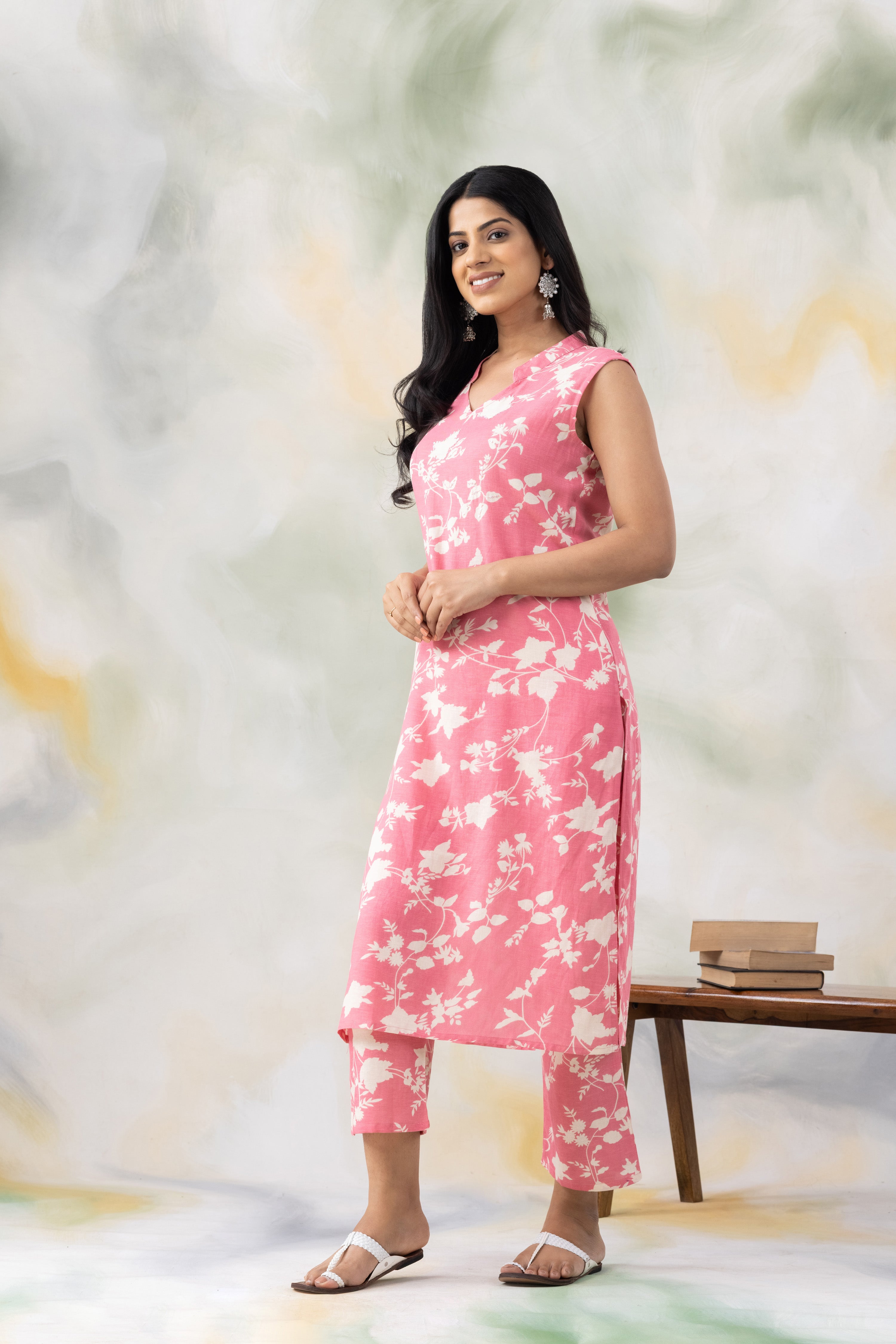 Pink Printed Kurta Pants Set