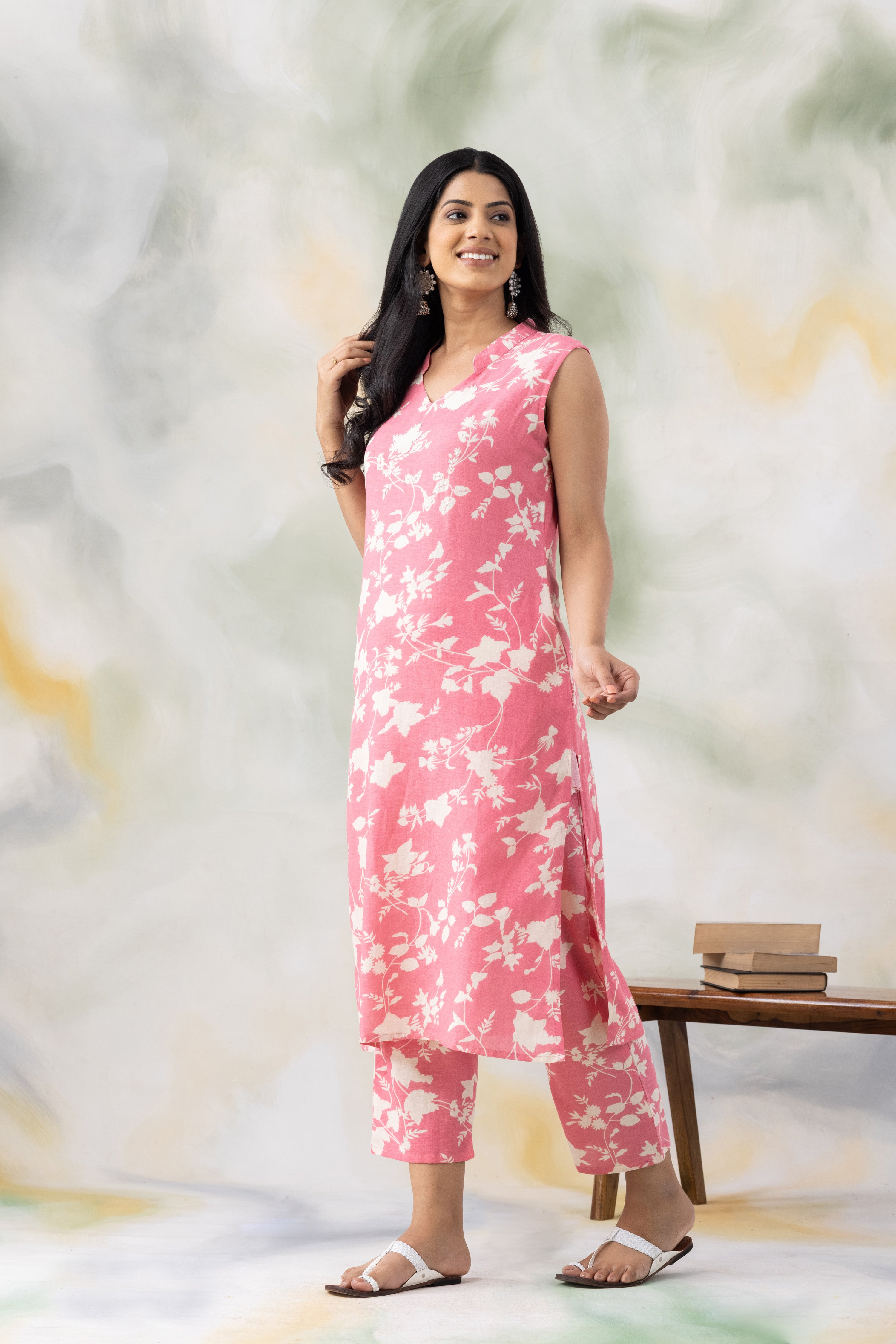 Pink Printed Kurta Pants Set