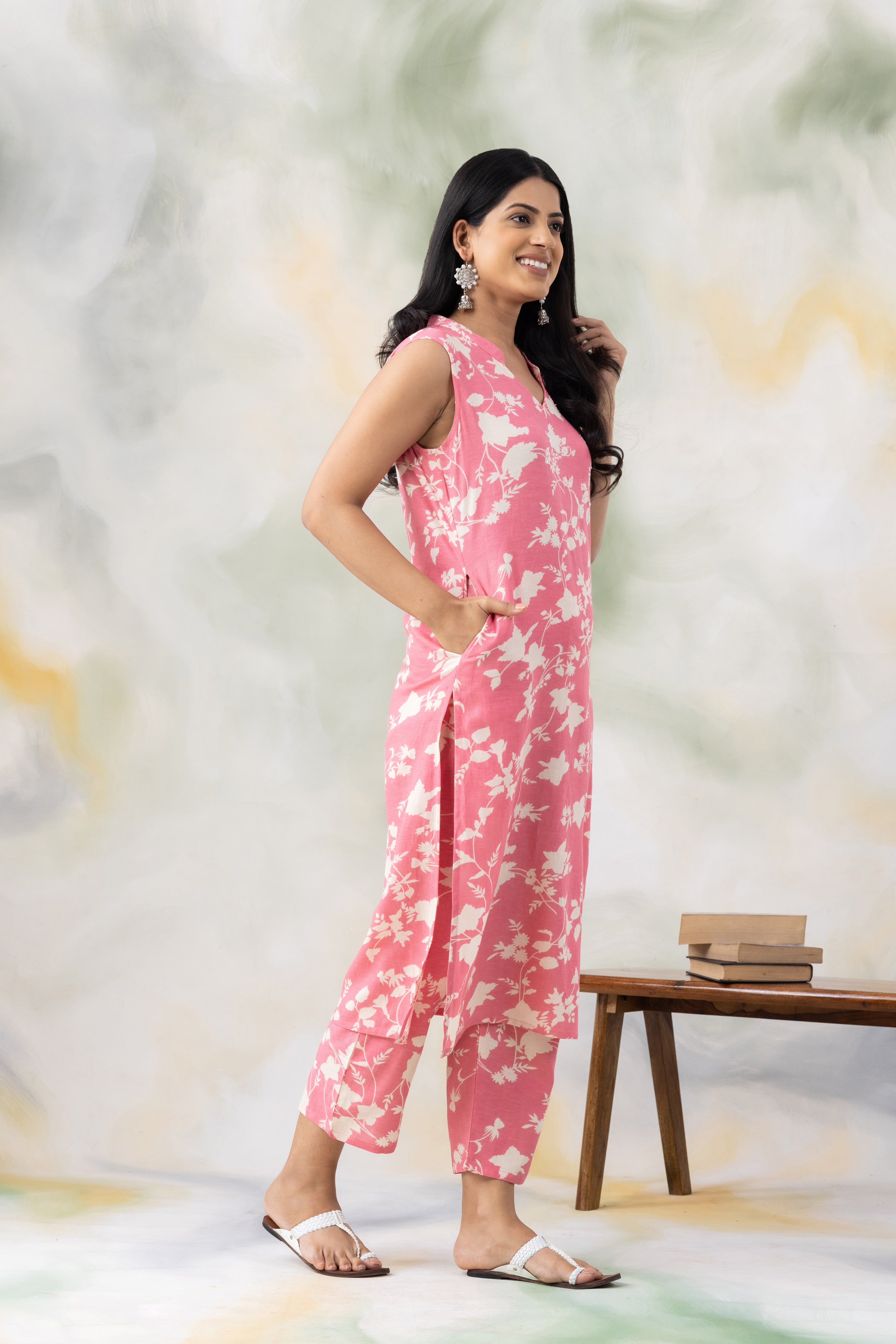 Pink Printed Kurta Pants Set