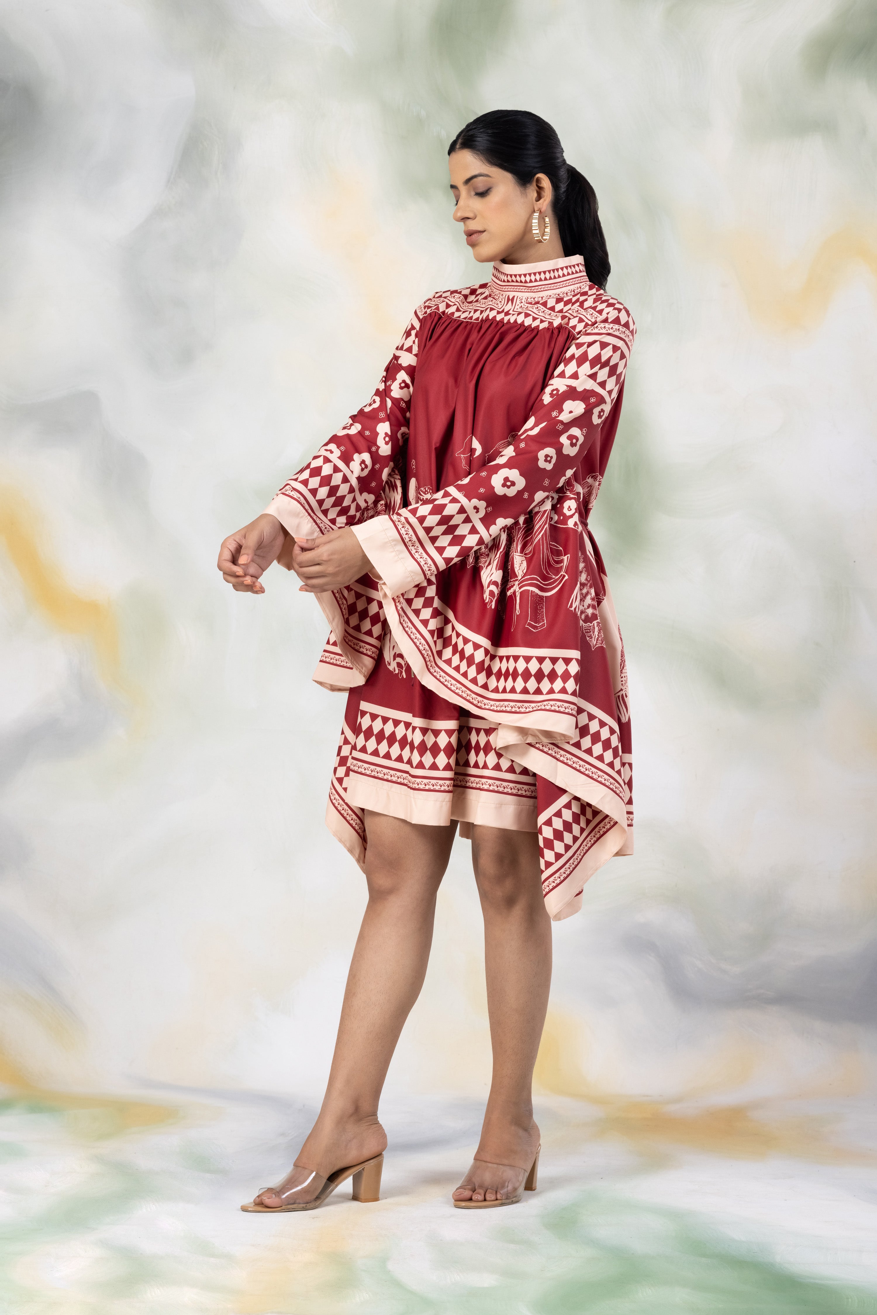 Rust and Beige Patterned Dress