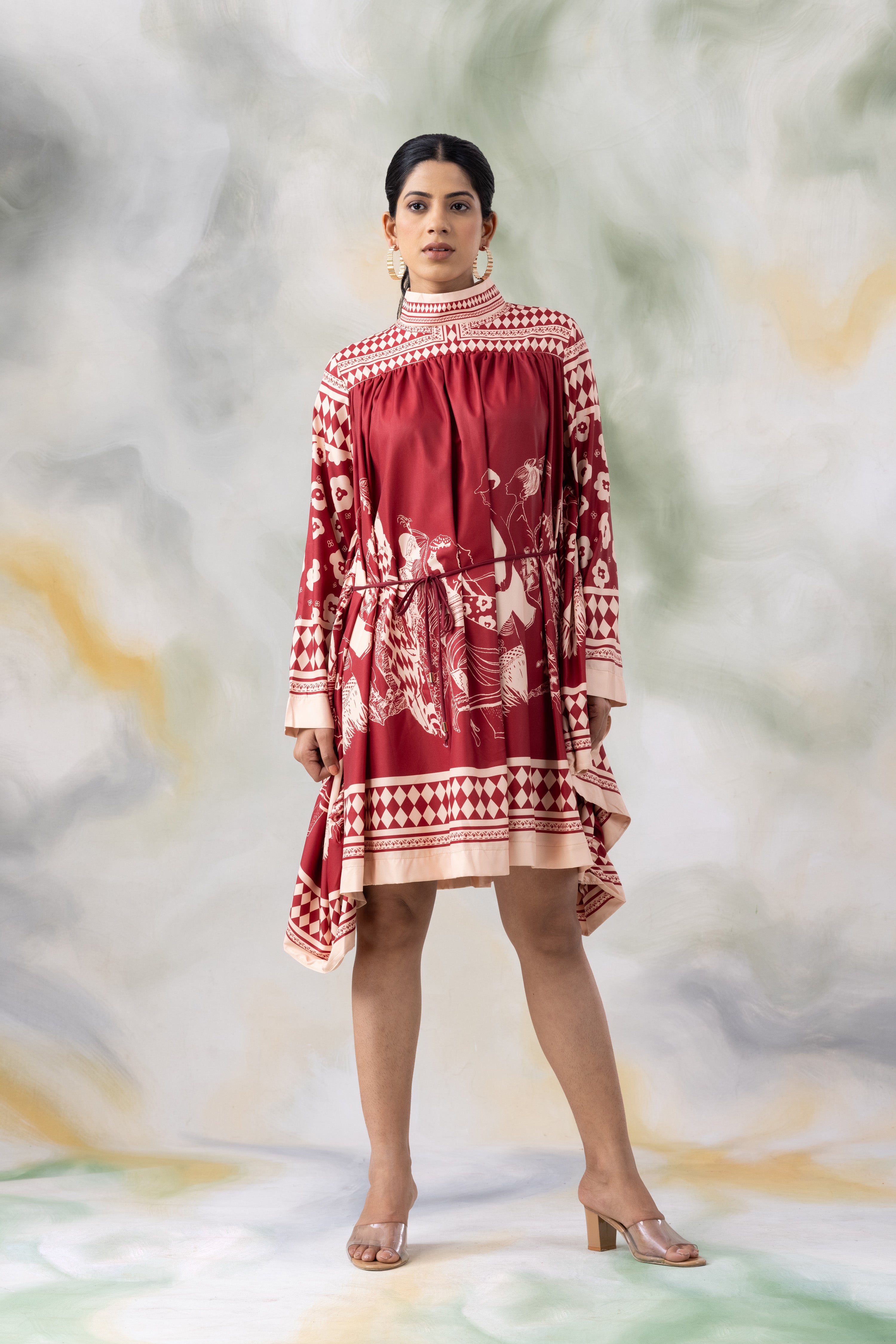 Rust and Beige Patterned Dress