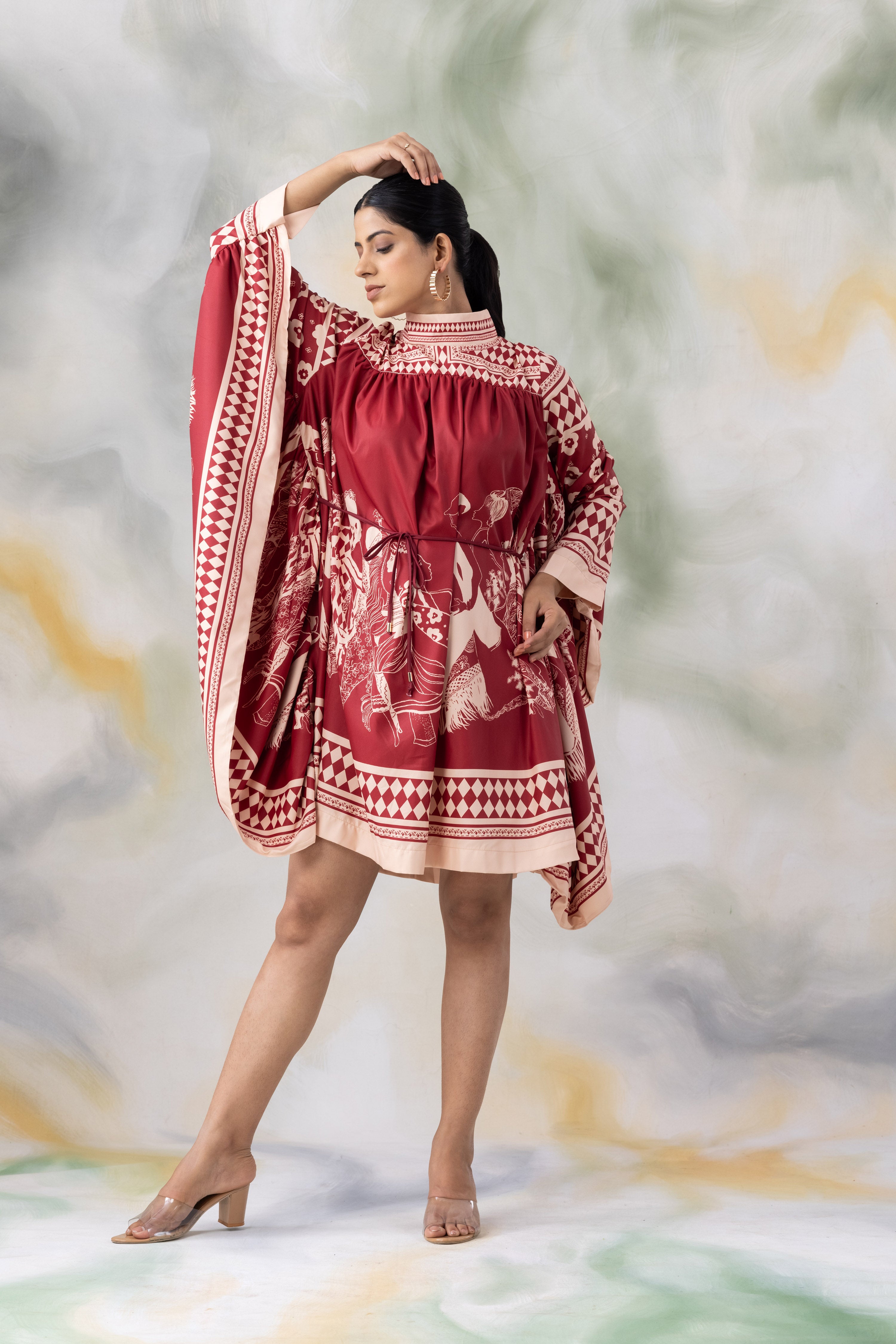 Rust and Beige Patterned Dress