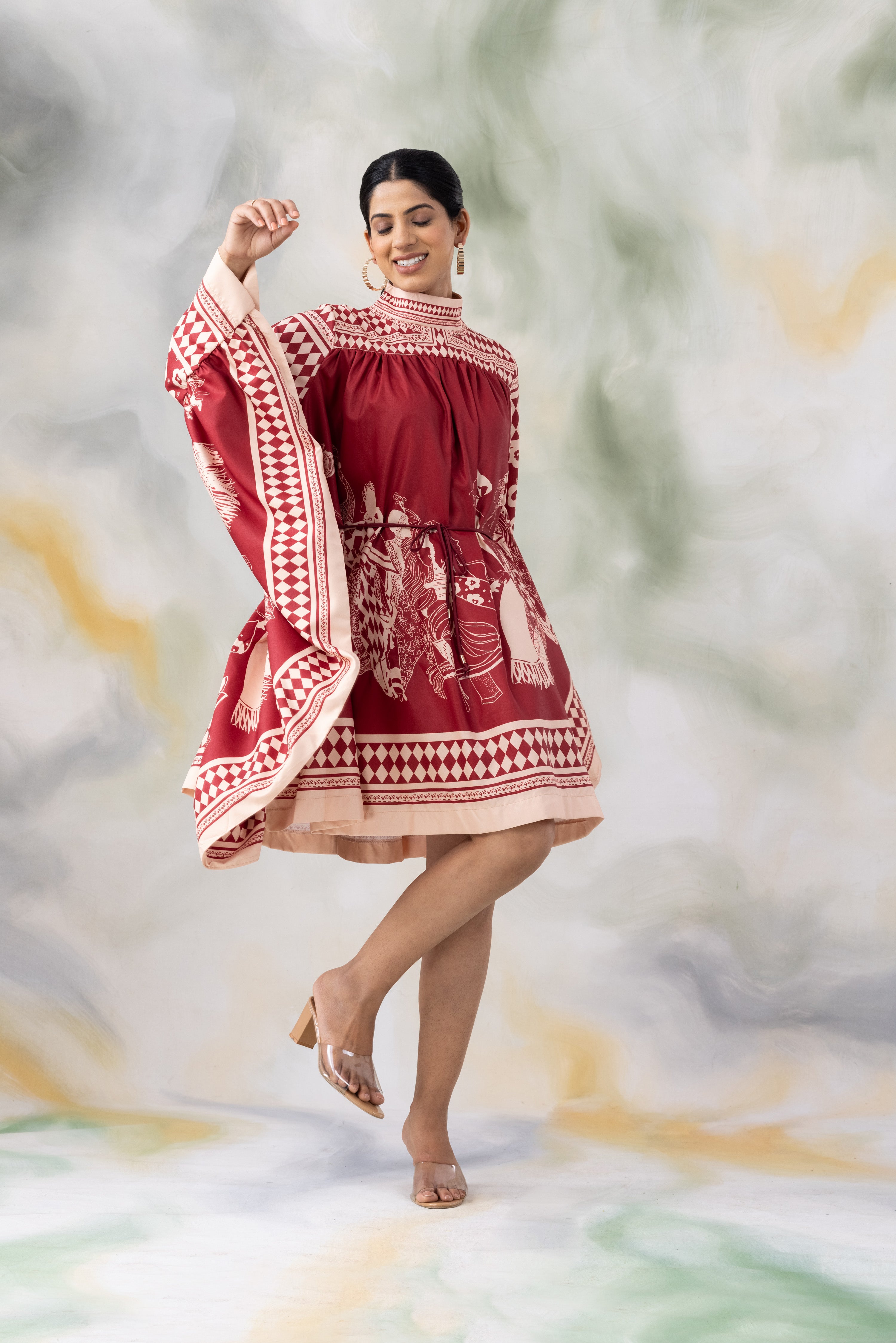 Rust and Beige Patterned Dress