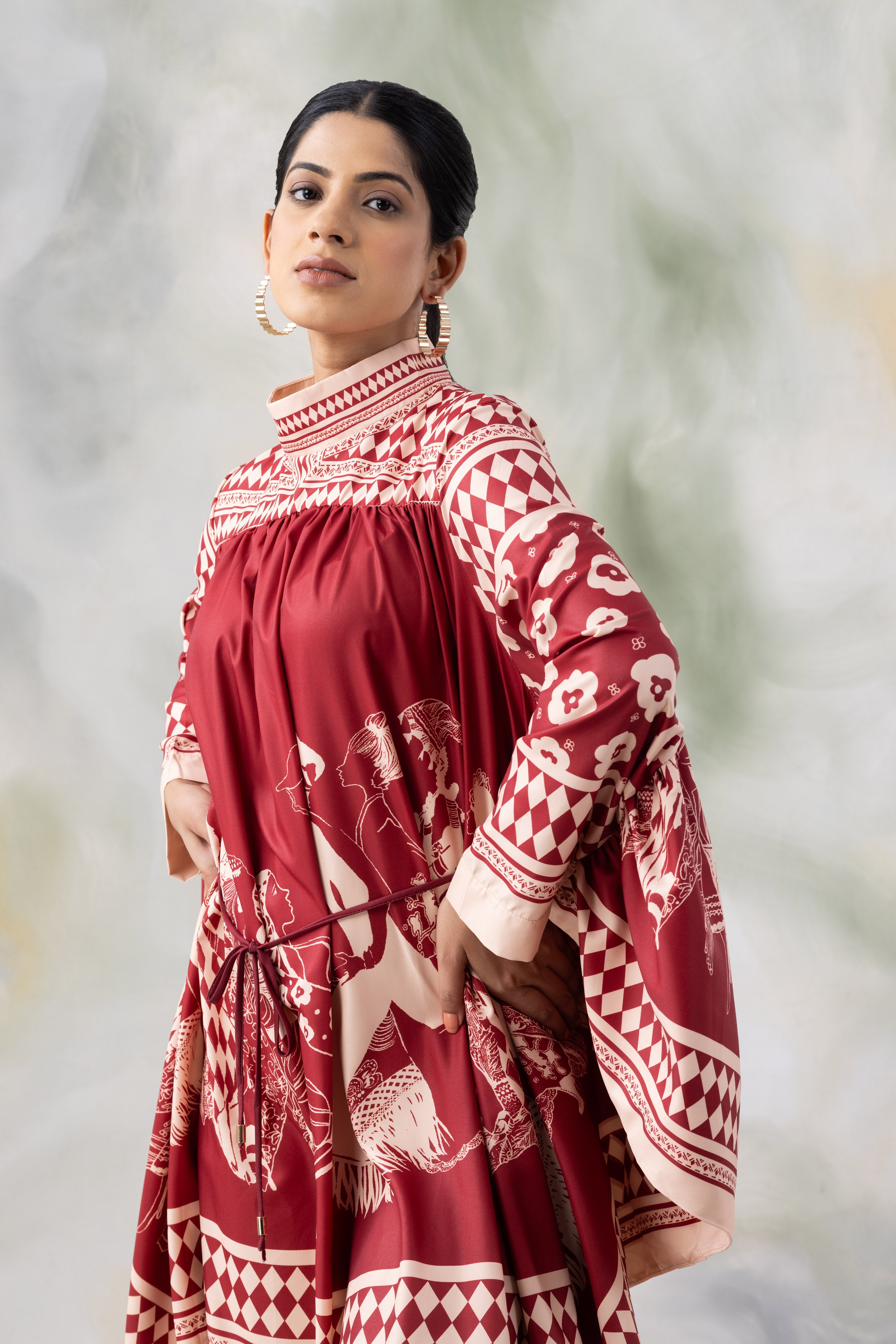 Rust and Beige Patterned Dress