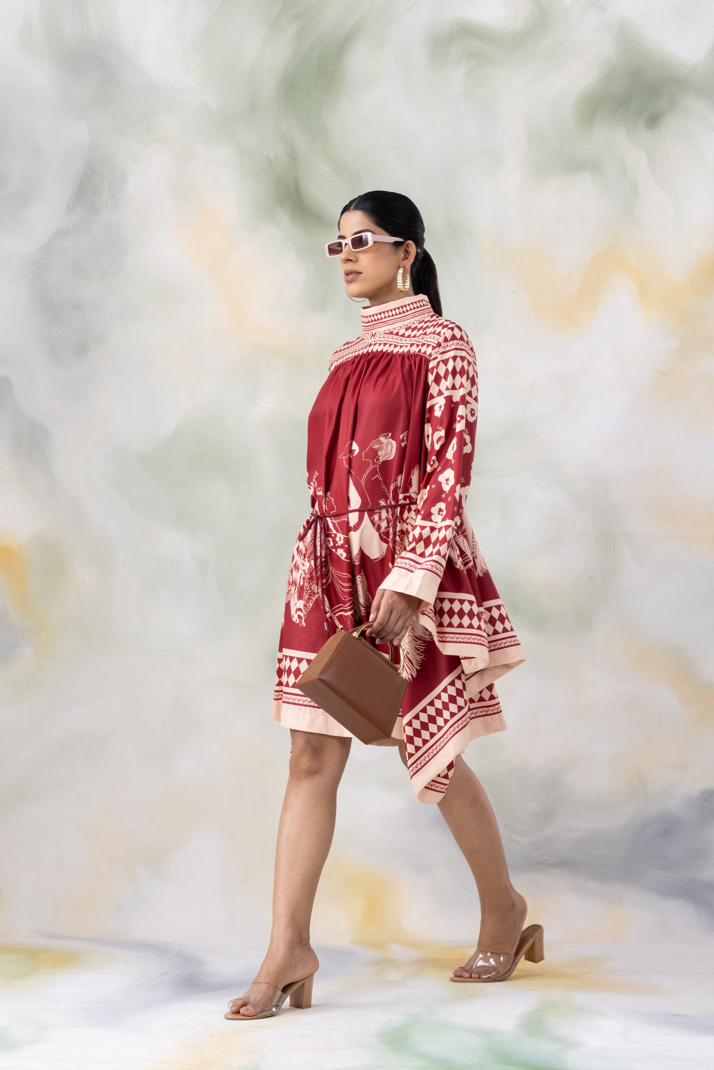 Rust and Beige Patterned Dress