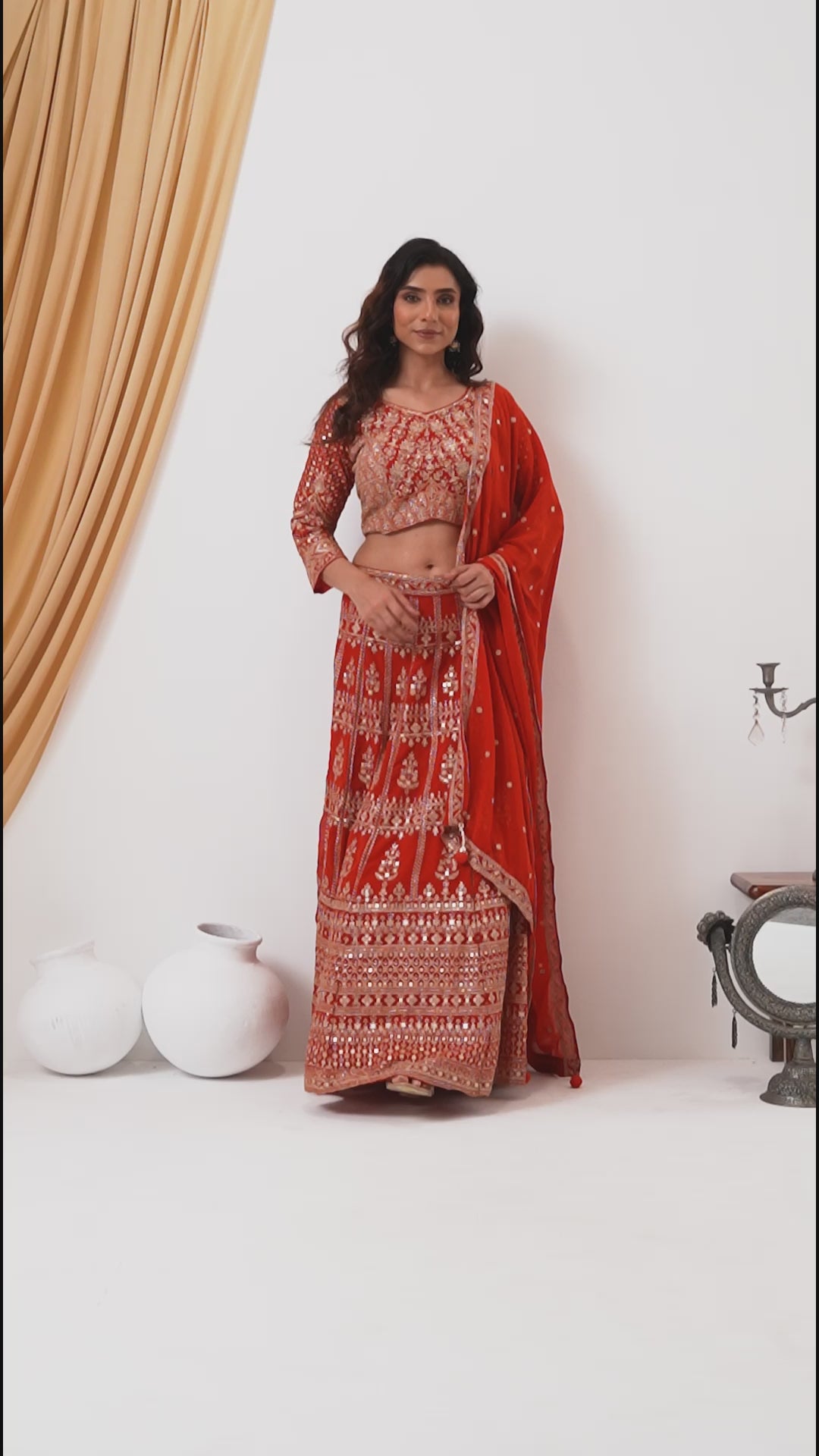 Rust Orange Zardozi Lehenga Set